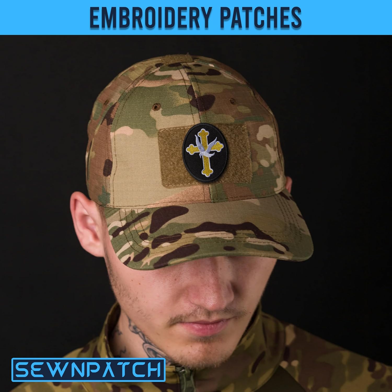 Cross White Pigeon Hook and Loop Patch for Backpacks Hats Vest Dog Harness Bags, Size 3" Sewing Patches, Tactical Appliques for Clothes, Faith Religious Embroidery Patch, Gifts for Christian image 2