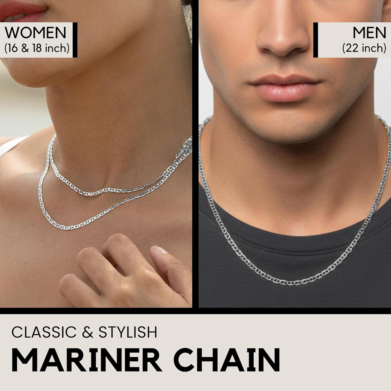 KISPER Silver Chain for Men Women - 925 Sterling Silver Italian Figaro Mariner Curb Chain Necklace for Men - Made in Italy - Image 2