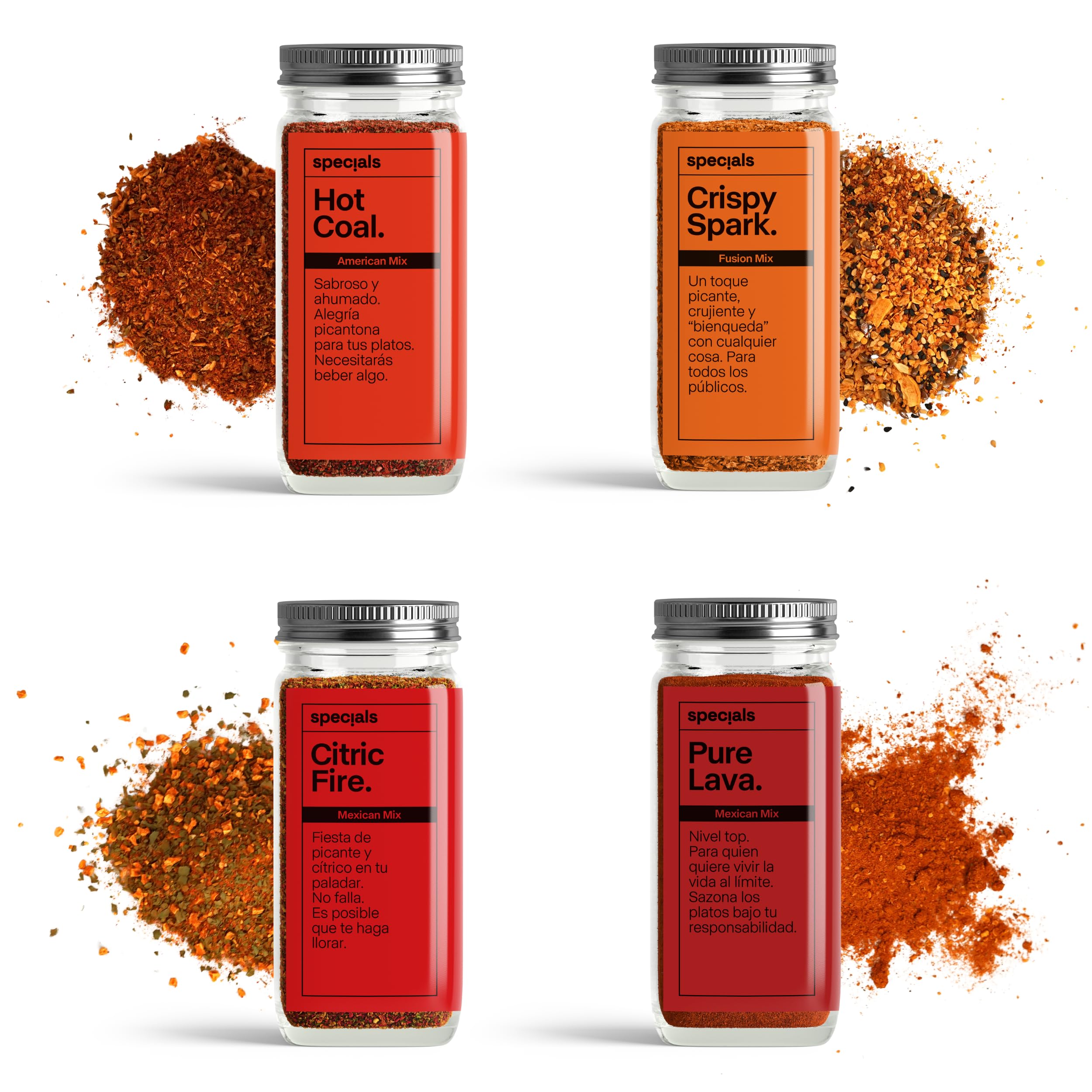 Set de Especias Gourmet para Cocinar Specials Foods - Sazonador con Curry, Ajo, Cayena para Pescado, Cerdo, Pollo y Verduras (Pack Spicy)
