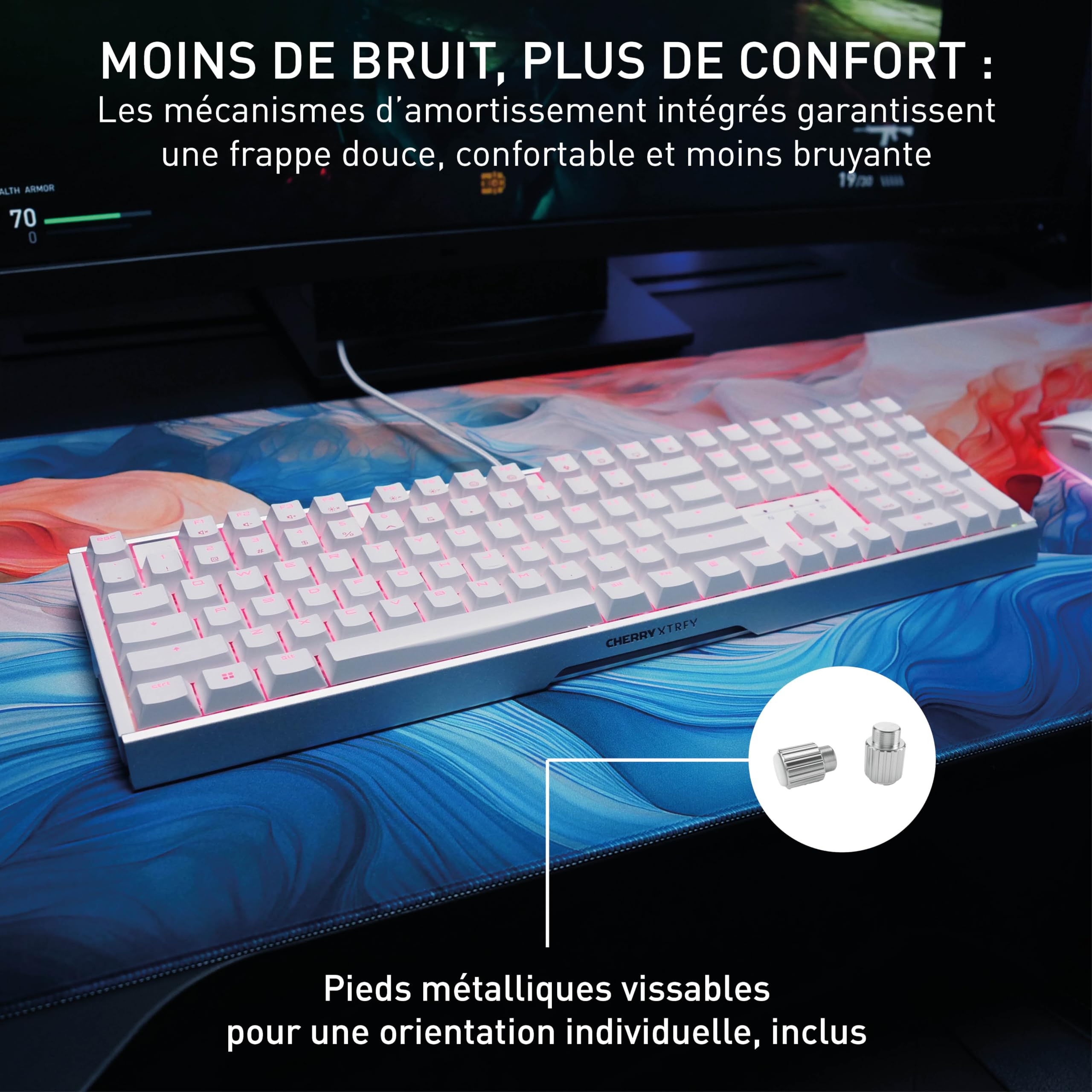 CHERRY XTRFY MX 3.1, clavier de jeu mécanique, disposition pan-nordique (QWERTY), rétro-éclairage RGB, boîtier alu, port USB-A, MX2A RED Switches, blanc