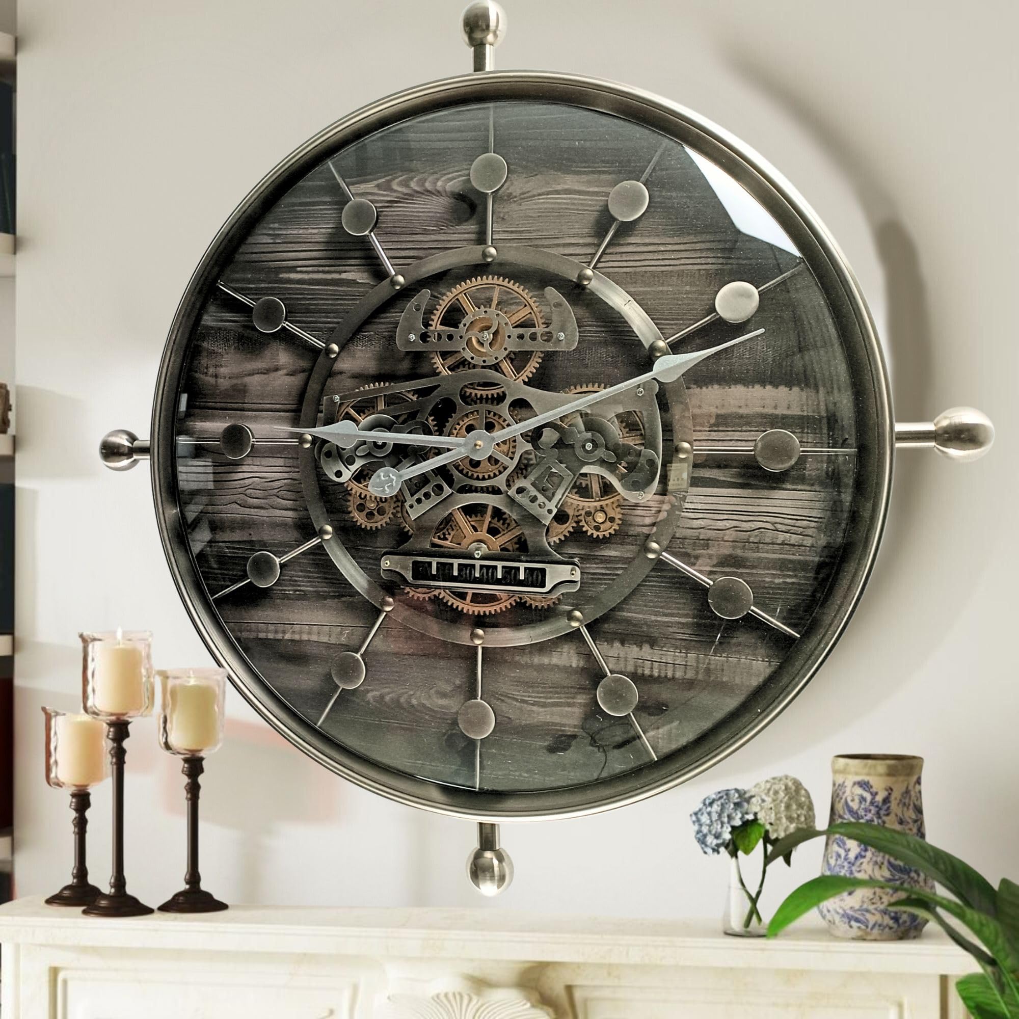 THE GEARS CLOCK Horloge murale à engrenage mobile 27" Luxembourg Line (noir argenté, 68 cm)