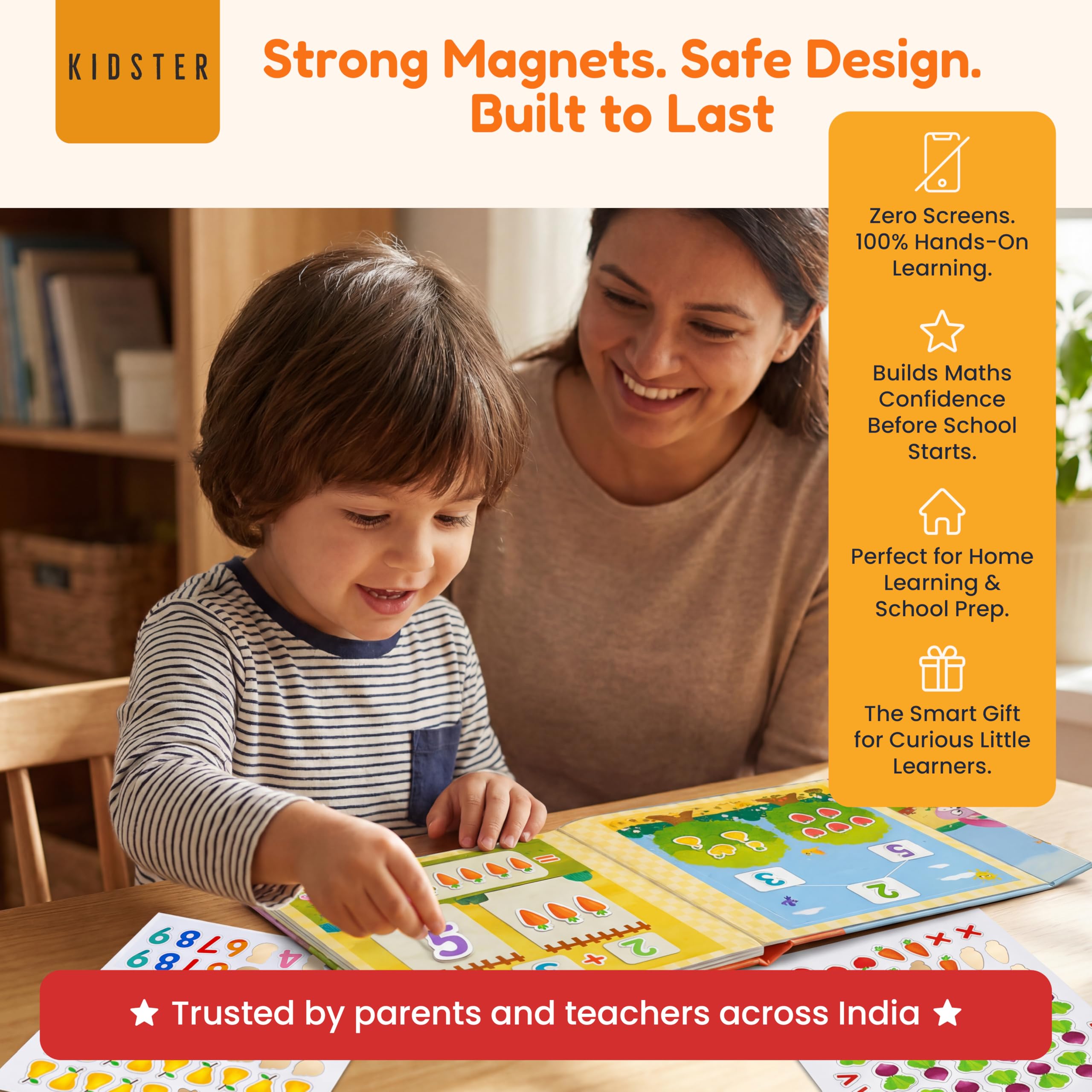 Kidster Magnetic Math Learning Book for Kids 4–7 Years | Reusable Magnetic Number & Counting Activity Book | Montessori Addition & Subtraction Learning Toy 4