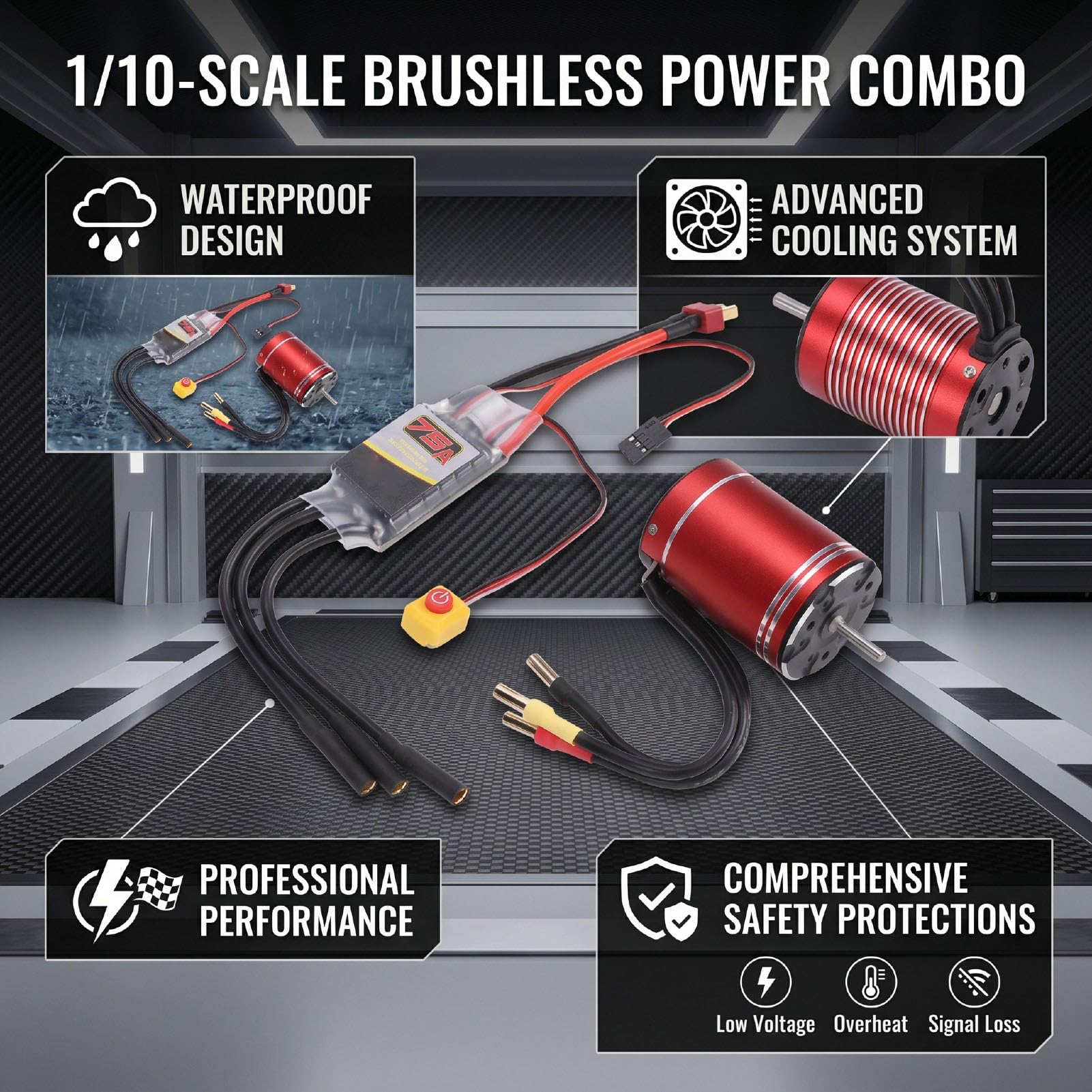 Generic Zestaw Bezszczotkowy Silnika ESC Combo 4600KV Trwały i Wodoodporny do Konkurencyjnych Samochodów i łodzi RC 1/10 RC