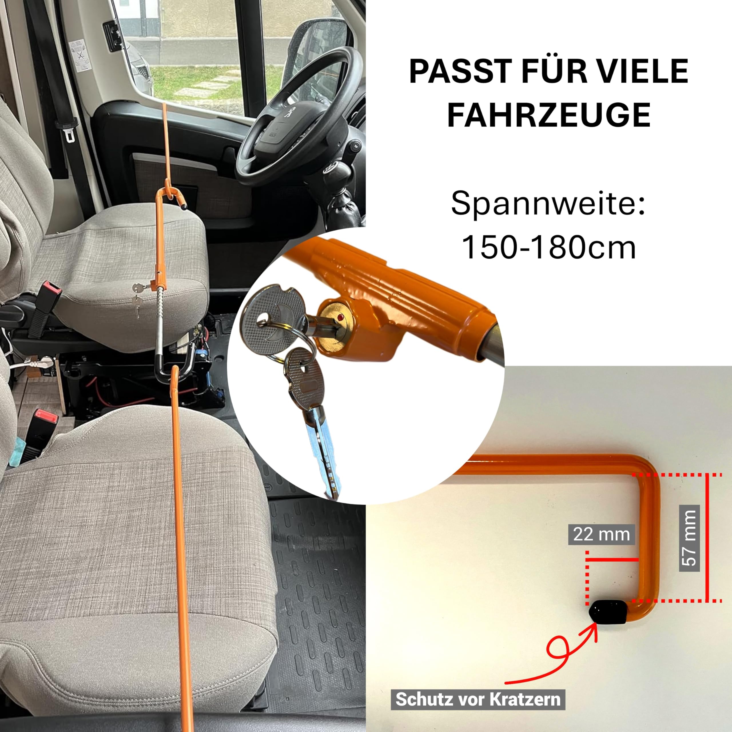 Türsicherung Wohnmobil Fahrerhaus – Stahlbügel für Fahrer- & Beifahrertür, abschließbar, werkzeuglos, 150–180 cm – passend für Ducato/Boxer/Jumper bis 2022/2024 & VW T5/T6