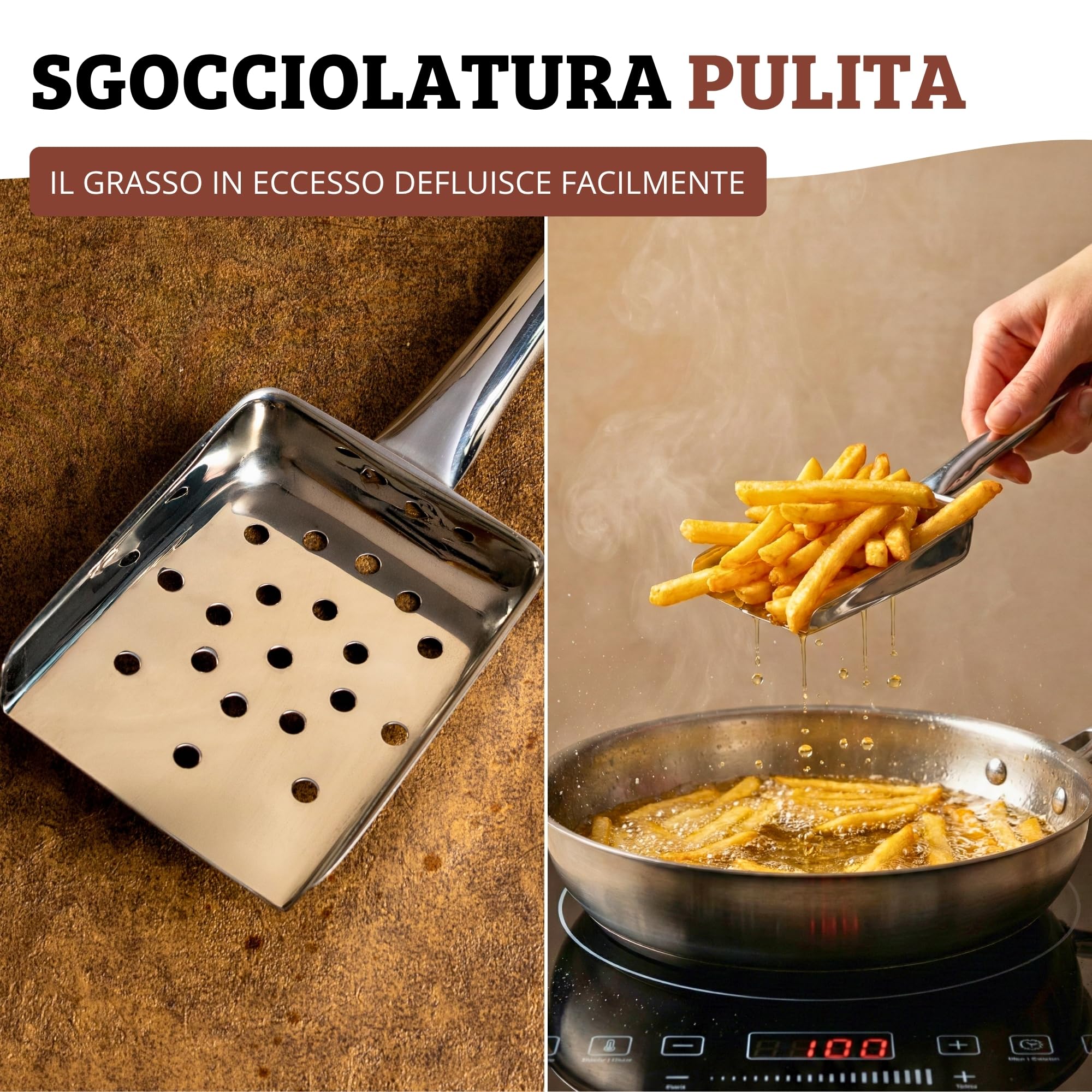 Westmark Paletta per patatine fritte, Lunghezza: 26 cm, Acciaio inox, Argento, 91292270