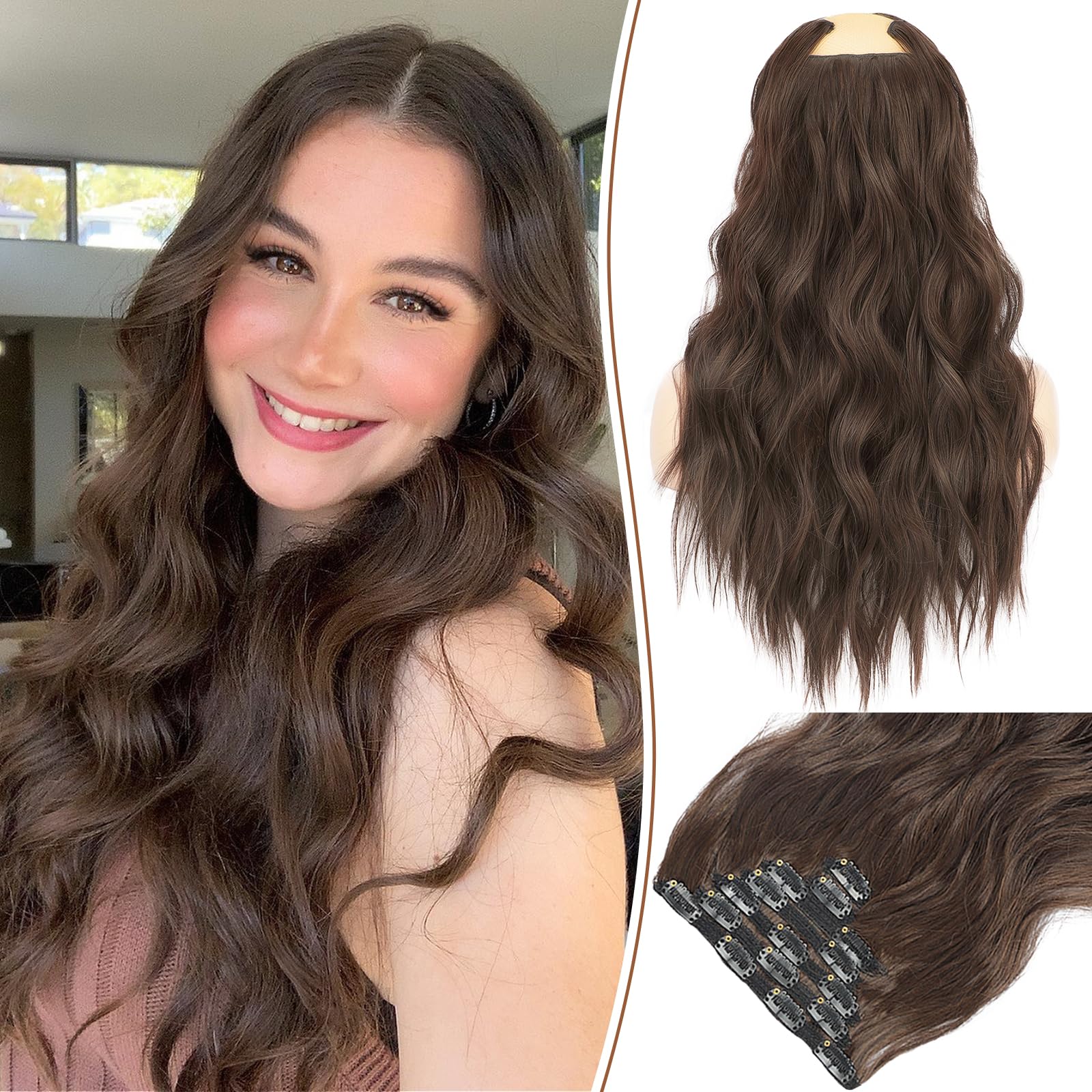 KooKaStyle Clip in Hair Extensions for Women,Chocolate Brown with Dark Brown 7PCS 16 Inch Hair Extensions Clip Ins Soft and Natural Hair Pieces for
