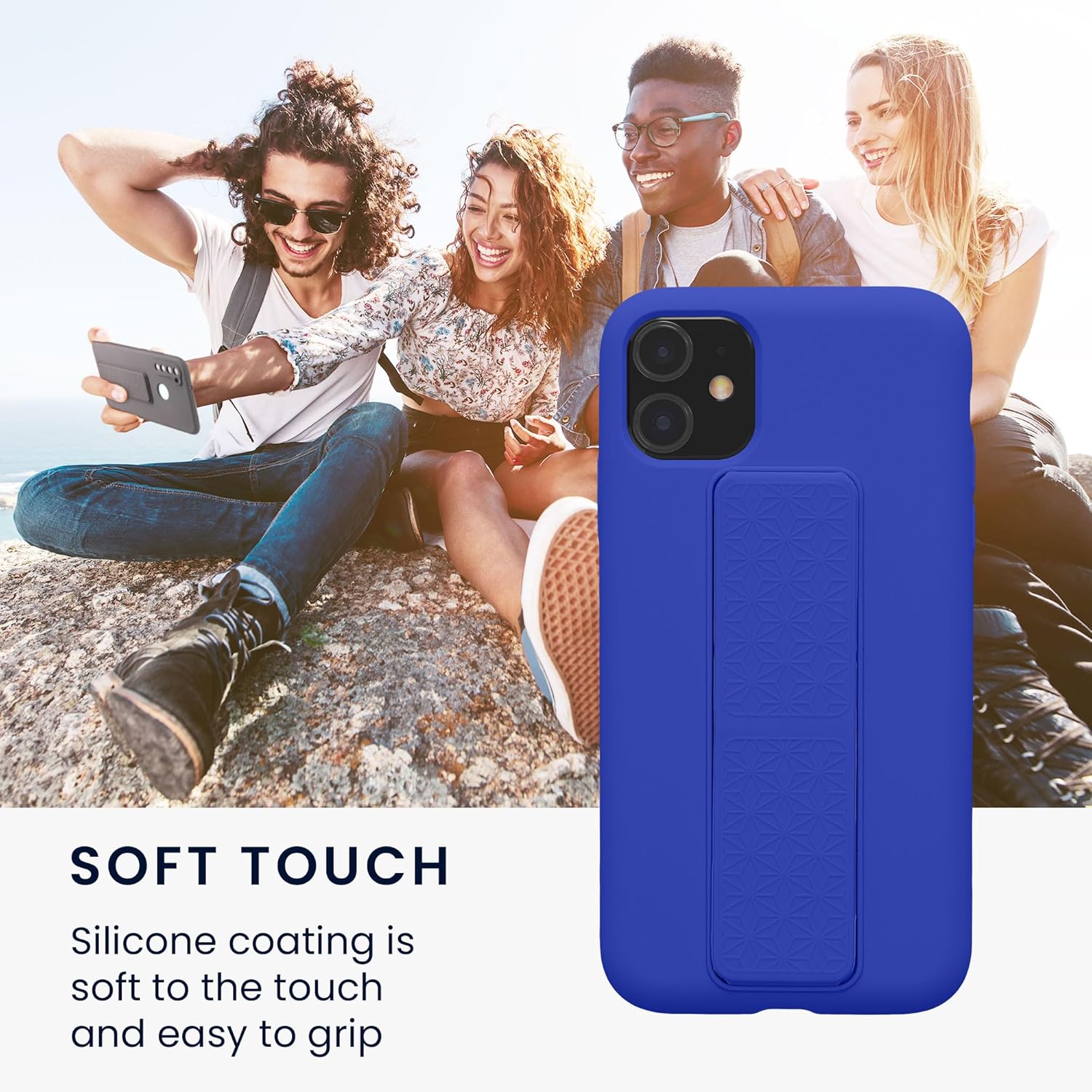 kwmobile Case Compatible with Apple iPhone 11 - Case with Hand Strap and Stand Soft TPU Silicone Coating - Baltic Blue - Image 5