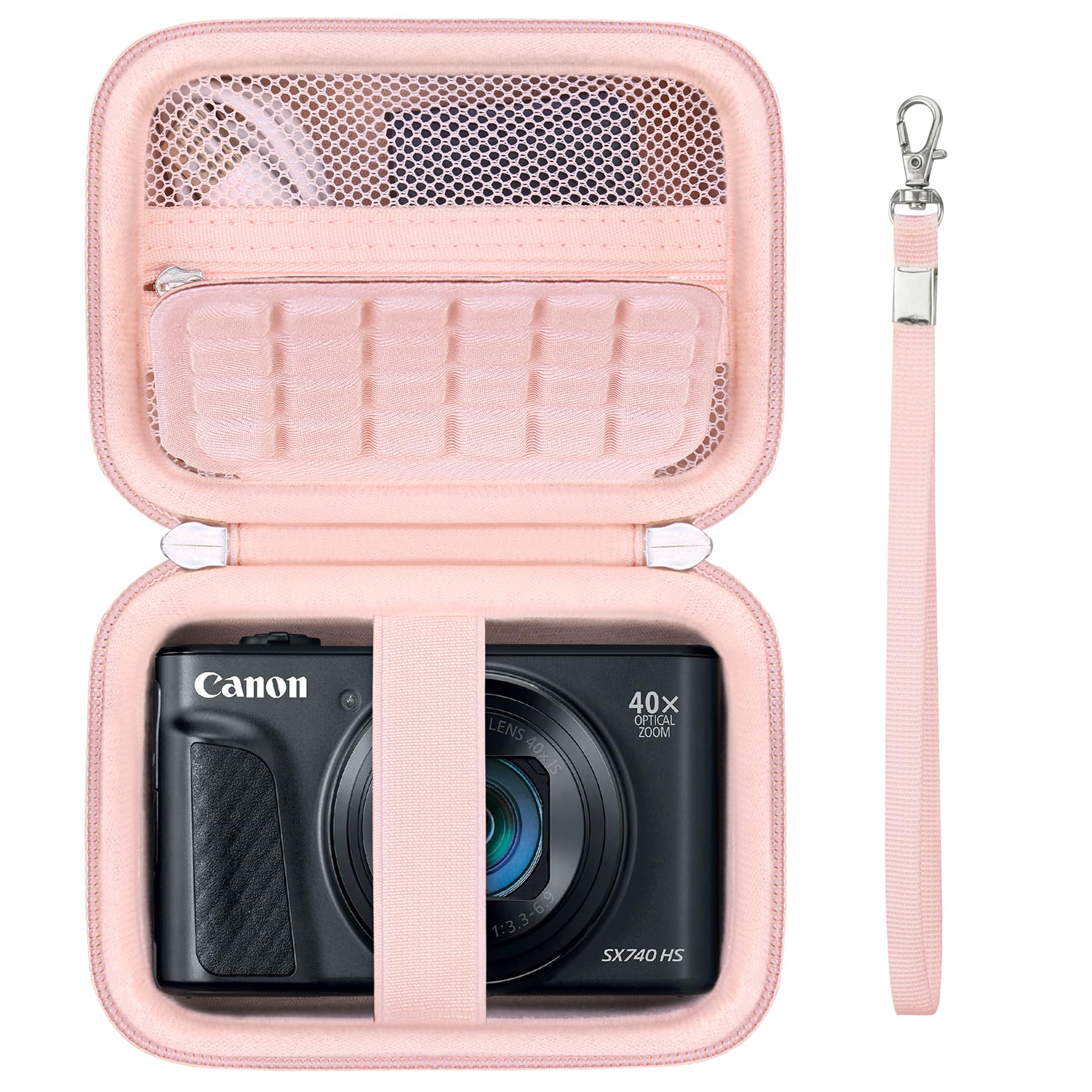 Hard Carrying Case for Canon PowerShot SX740 HS/ SX730 HS/ SX720 HS/ SX620 HS/ G7 X Mark III/ G7 X Mark II Digital Camera, Storage Holder Travel Bag with Mesh Pocket for Battery Pack, Pink