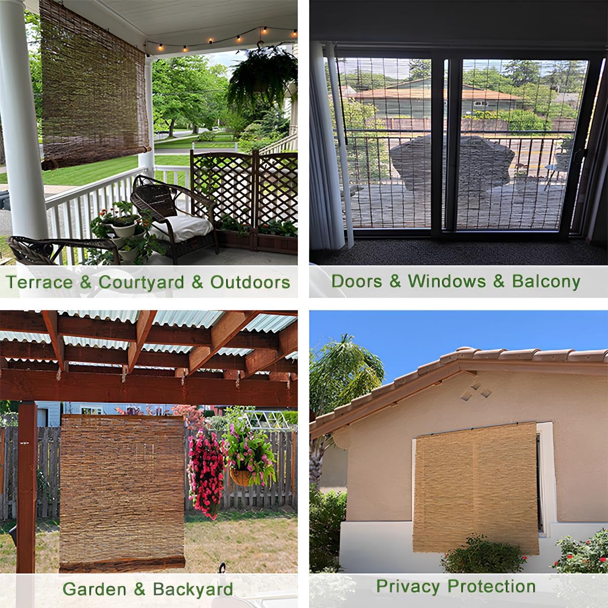 Store Enrouleur en Roseau Extérieur, Rideau De Roseau Occultants À 70%, Rideau Bambou Naturel Imperméables pour Fenêtres Véranda Jardin Pergola Balcon Cuisine(Brown,W150*H200cm)