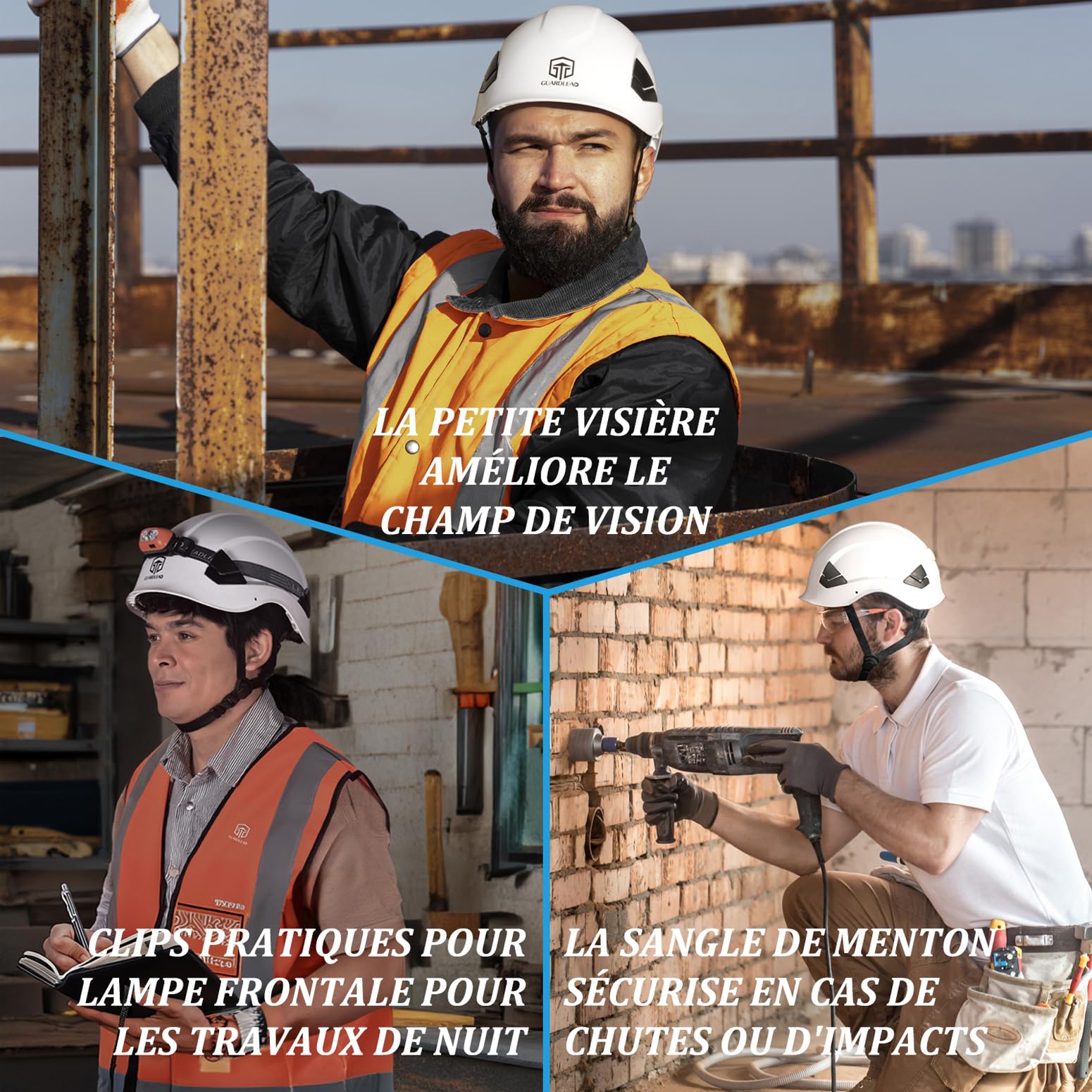 Casque de protection ventilé pour chantier de construction pour adulte avec casque industriel EN 397, casque de travail homologué ANSI Z89.1 pour l'industrie et la construction