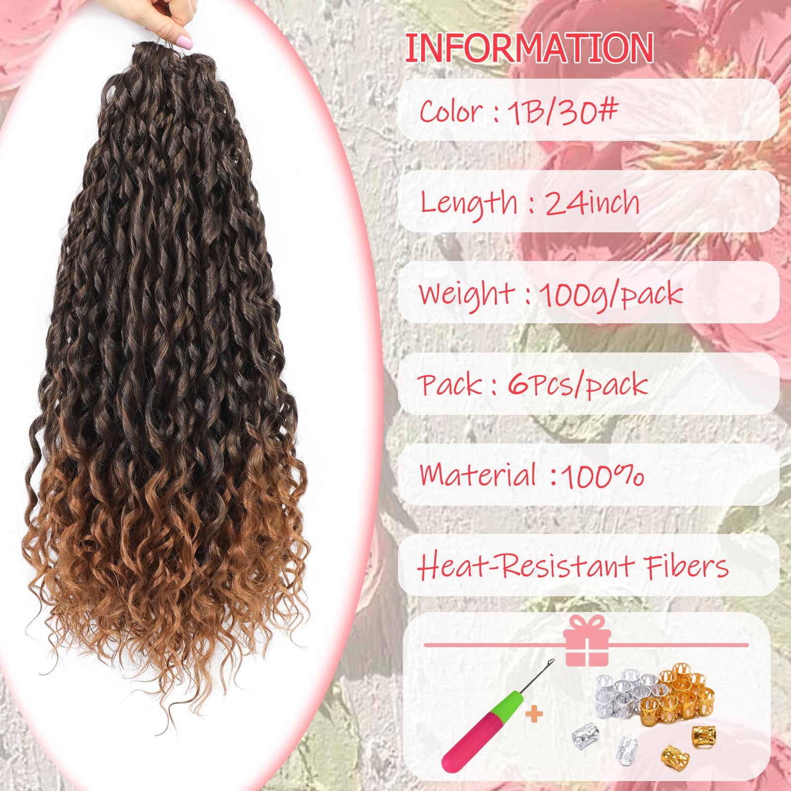 24Inch Deep Wave Twist Curly Crochet Hair Extensions 6Pack Deep Wavy Air Curl Bulk Hair Synthetic Boho Braids Water Wave Crochet Hair Extension for Women (TB/30 - Image 2
