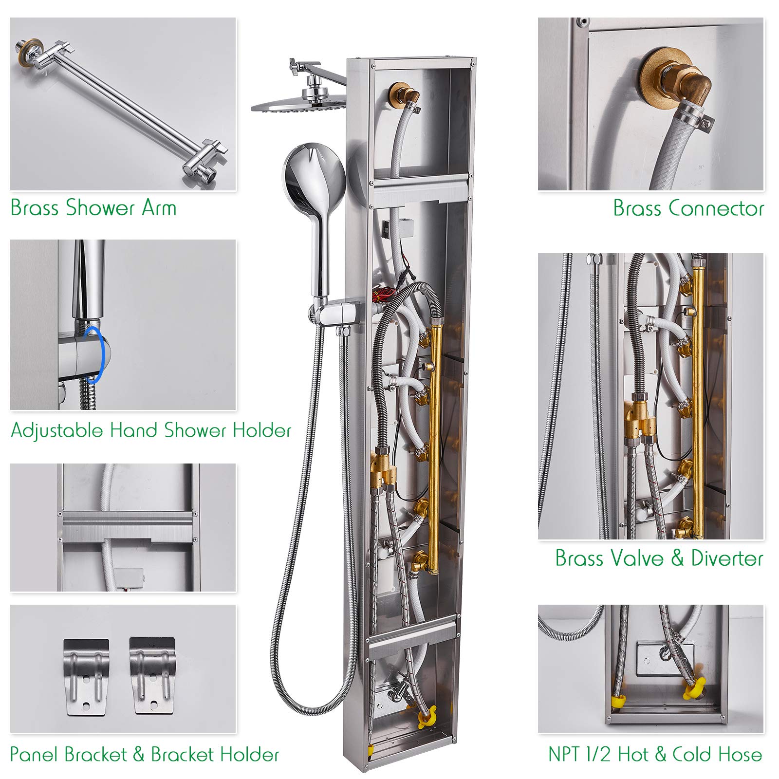 OUGOO Shower Panel Tower System Rainfall Shower + 4 Body Massage Spray + Handheld Shower