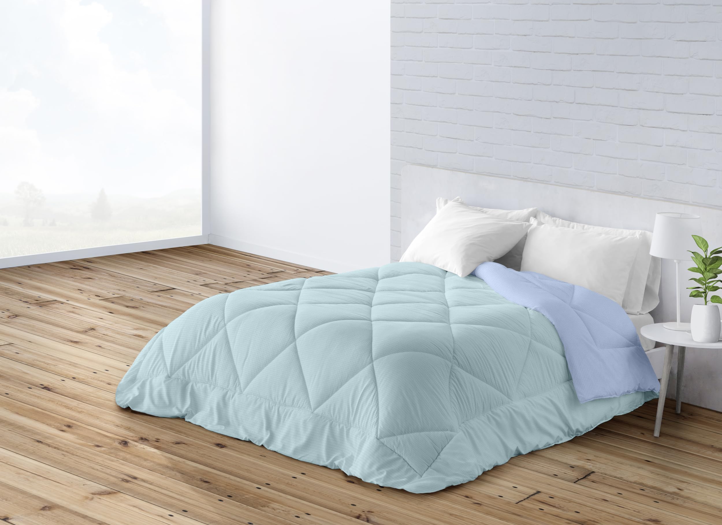 BOHEME Edredón Cama 180 Nórdico Liso Reversible Bicolor Celeste/Turquesa - 270x260 cm.