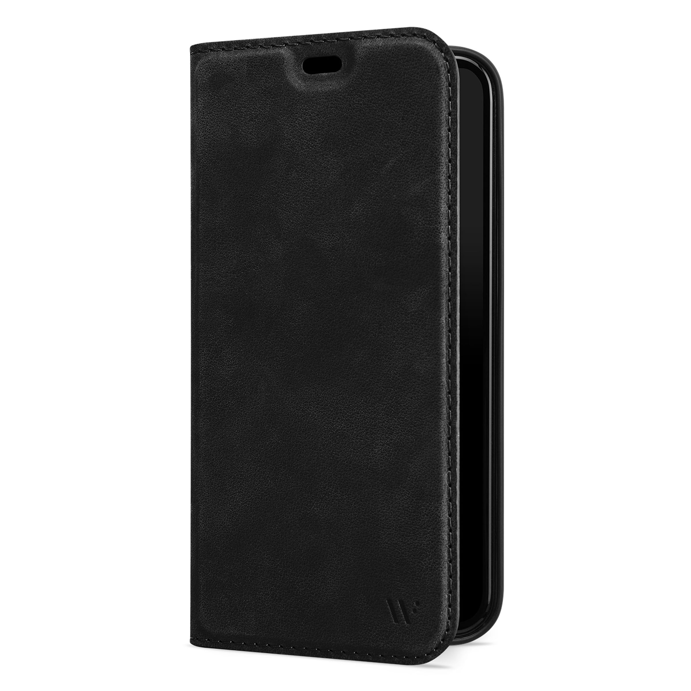 WIIUKA Hülle für iPhone 16 Pro Max, Leder aus Deutschland, mit Kartenfach, extra Dünn, Handyhülle mit Standfunktion, Tasche Vintage Schwarz