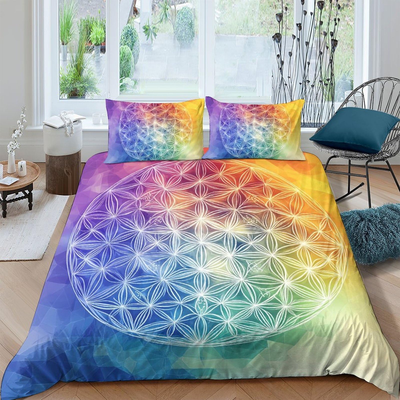 Ctjqhvkz Style-1 3D Printed Rainbow Geometric Fitted Sheet Microfiber Soft Bedroom Decor Abstract Mattress Cover For Home Dorm Guest Room Single（135X200cm）
