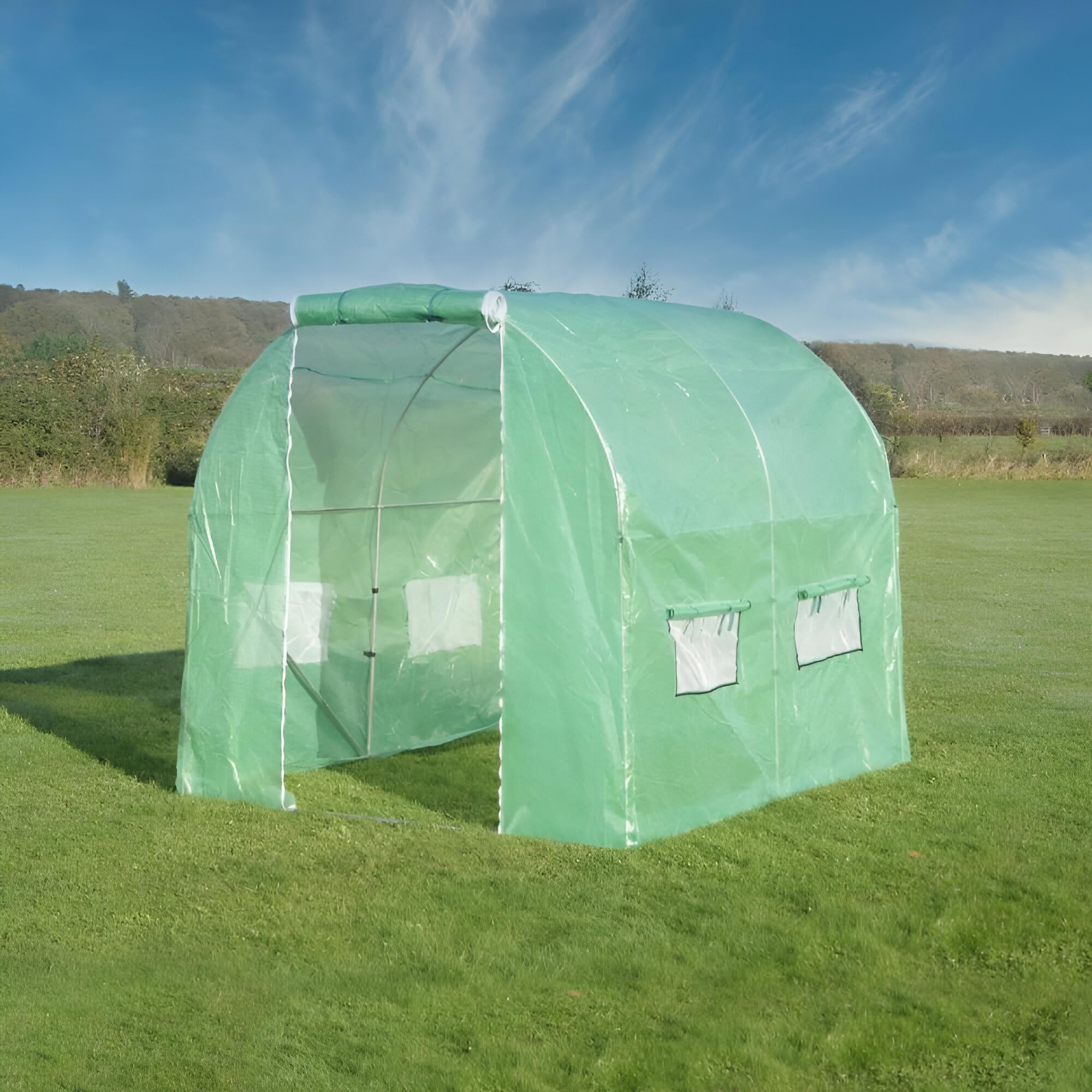 Primrose 2.5m x 2m Outdoor Polytunnel Walk-in Greenhouse with Galvanised Rust Resistant Steel Frame Reinforced Plastic Material Cover Wind and Rain Garden Plant Protection