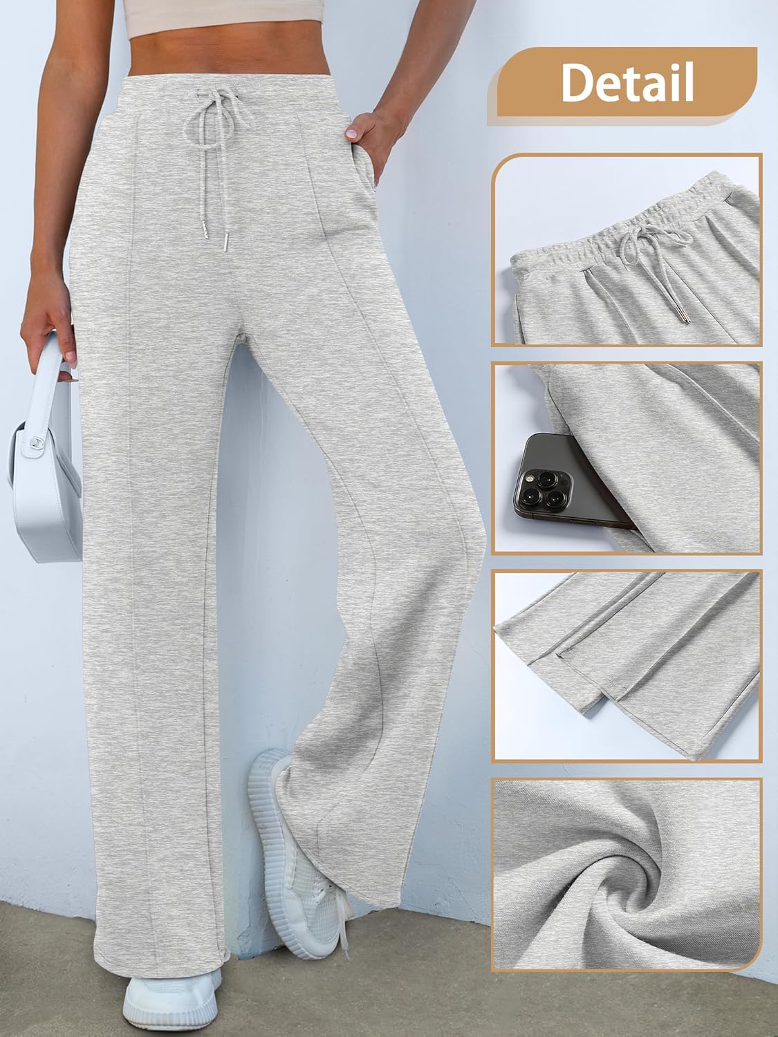 ANRABESS Women's Wide Leg Sweatpants High Waist Baggy Flared Pants Drawstring Athletic Joggers Sweat Pants - Image 5