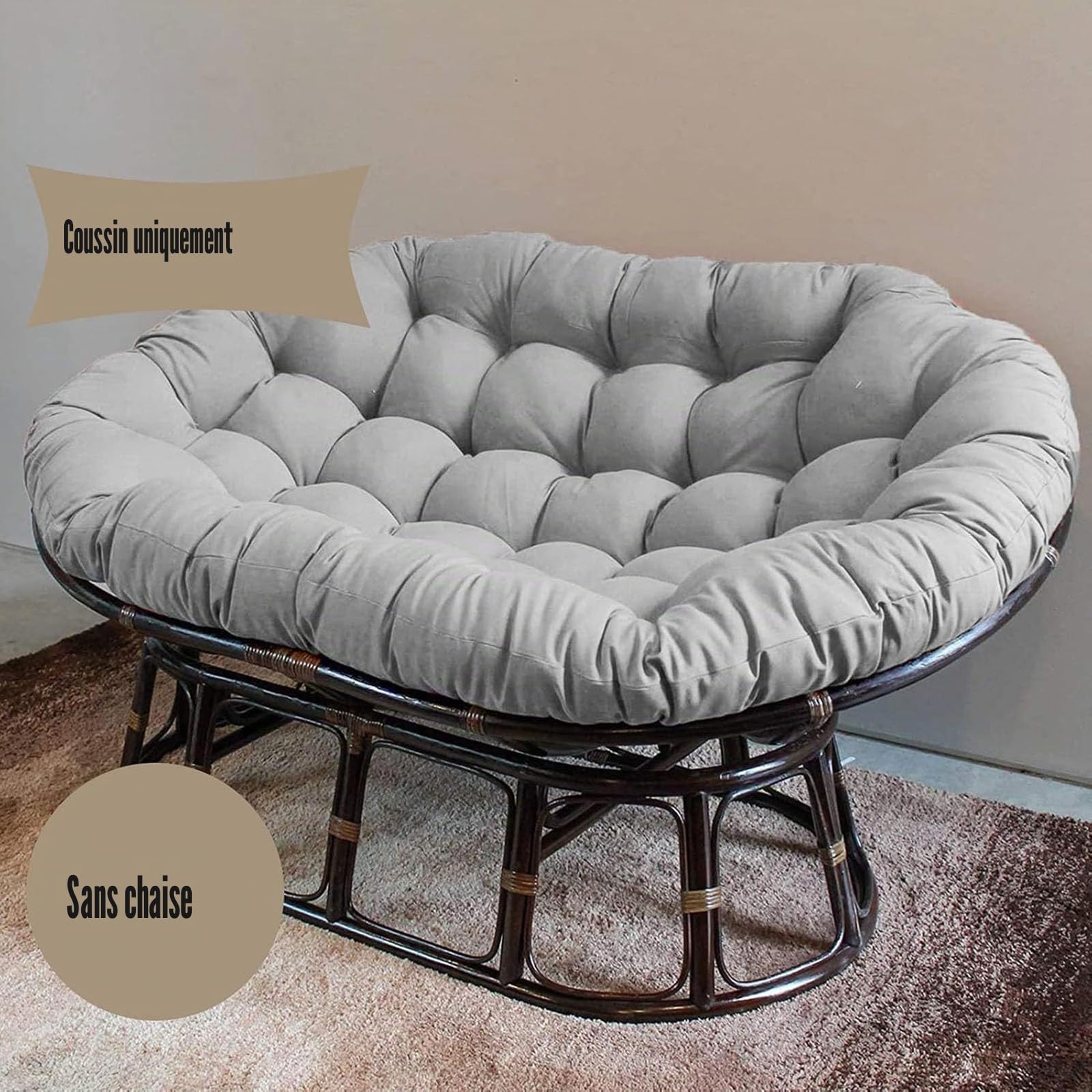 ZTGL Coussin Double Fauteuil Papasan, Impermeable Coussin Fauteuil Papasan Ovale, Gros et Epais Coussin Fauteuil Rotin Exterieur, Coussin Fauteuil Suspendu Oeuf Jardin Exterieur,Beige,170x120cm