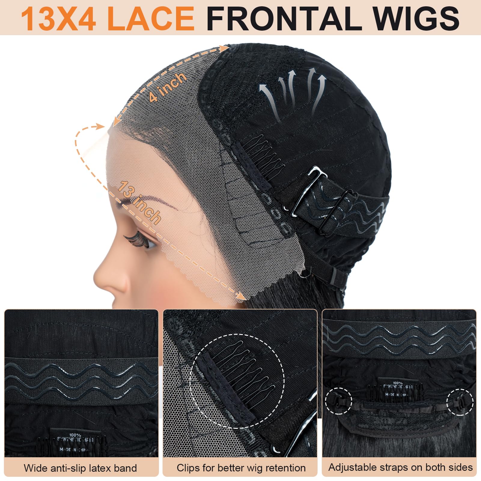FASHION IDOL 13 * 4 Parrucca in capelli sintetici di alta qualità HD per donne e ragazze Adatta a tutte le occasioni e all'uso quotidiano 95 cm