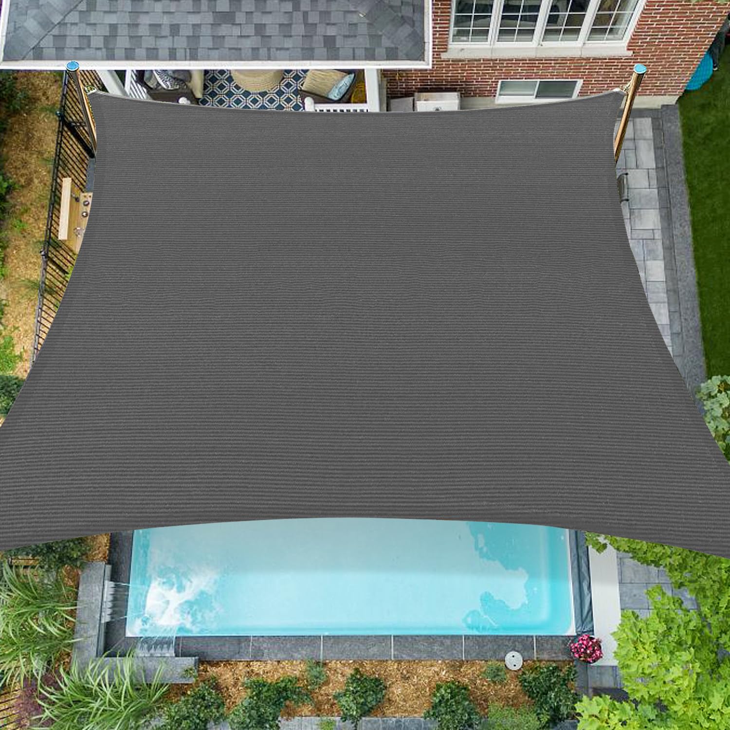 Coumavin 12'x16' Sun Shade Sail Rectangle Outdoor UV Block Square Canopy Sunshade Cover for Backyard Porch Pergola Deck Garden Patio, Dark Grey