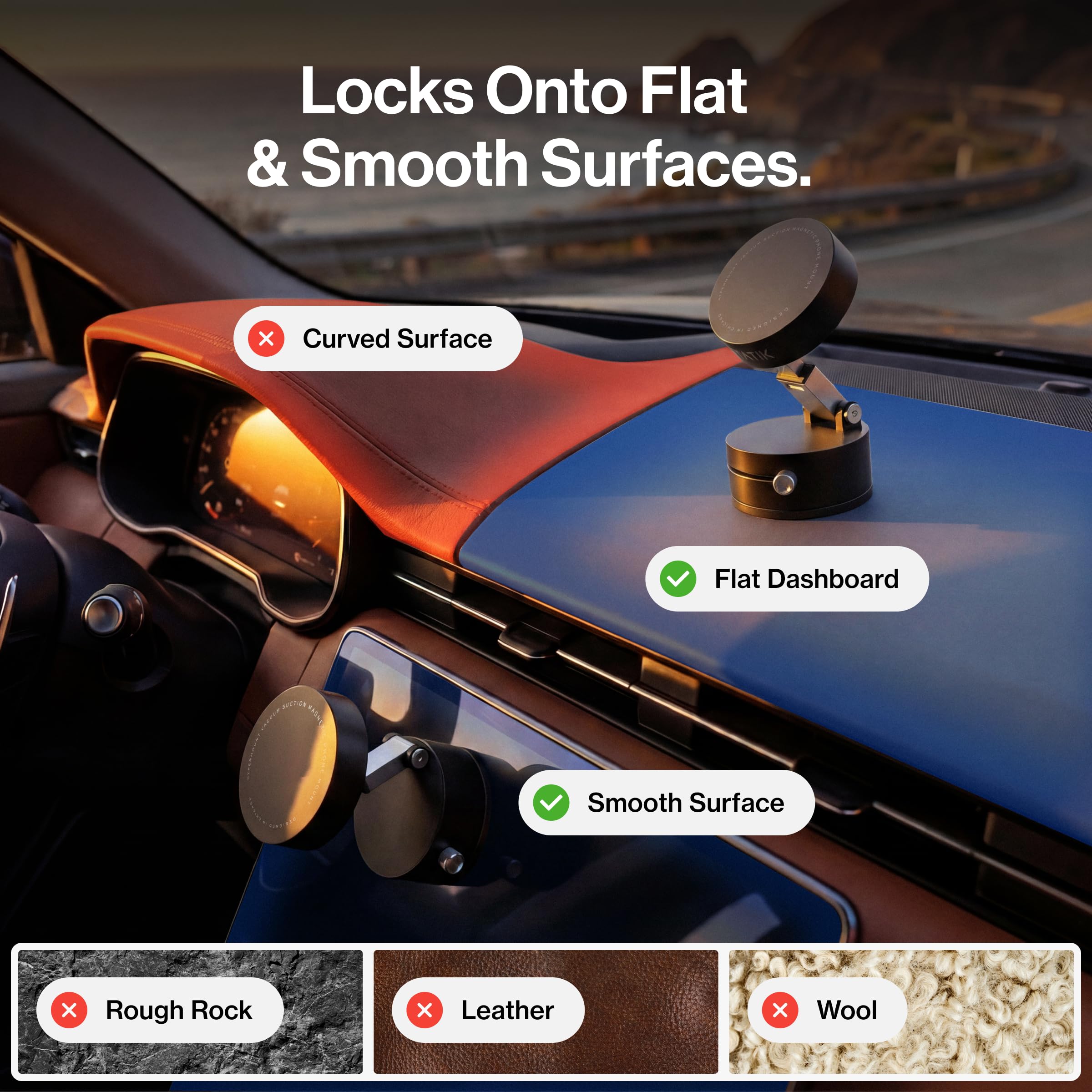 Statik HyperMount (Gen 2) - Soporte magnético para teléfono, soporte de coche para teléfono funciona en superficies lisas y ligeramente texturizadas, compatible con iPhone, Samsung y Android, paquete