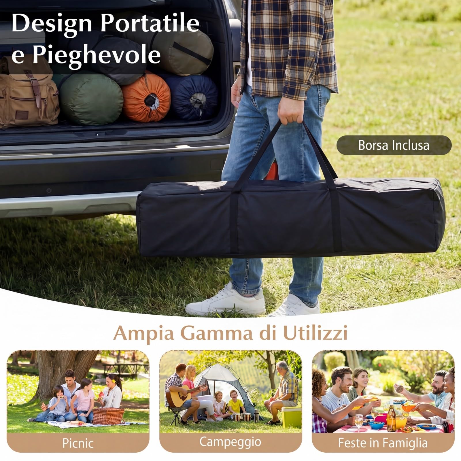 COSTWAY Gazebo da Giardino 3,94 x 3,94 M, Gazebo da Esterno con Zanzariera, Tetto Doppio, 3 Altezze Regolabili e Borsa per il Trasporto, per Feste, Barbecue, Giardino e Spiaggia (Beige)