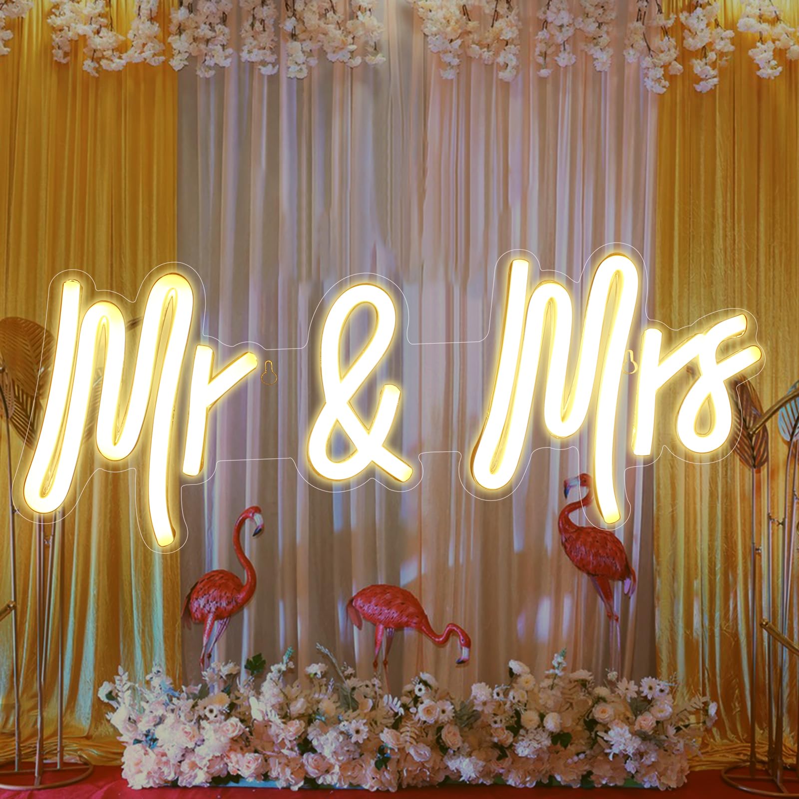 ineonlifeMr Mrs Neon Signs Neon Light Led Decorative Neon Sign for Bedroom Wall 16"x6" Warm White Neon Sign for Girl Gift Apartment Anniversary Wedding Valentine's Day Party