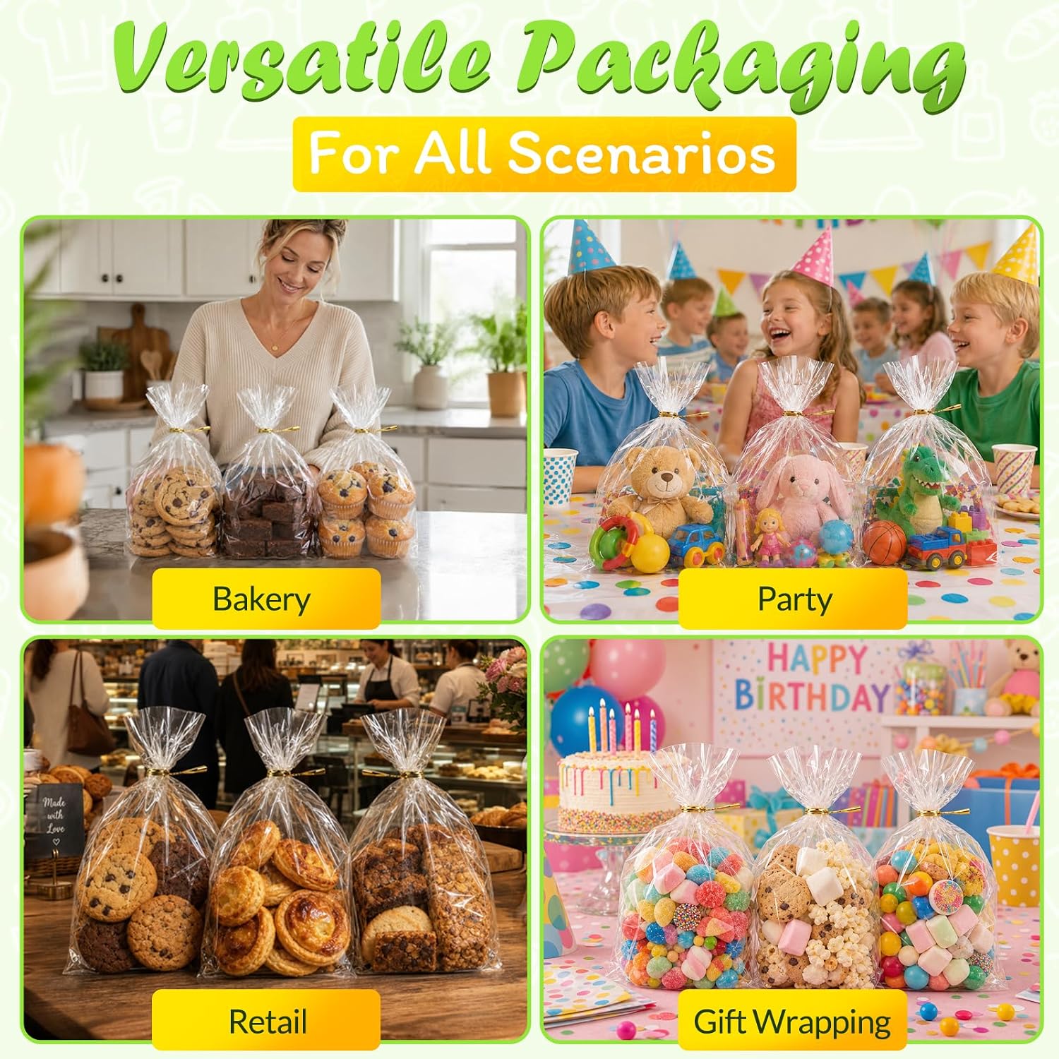 Cellophane Treat Bags 8x11 100PCS Clear Goodie Bags with Ties for Gift Wrap image 5
