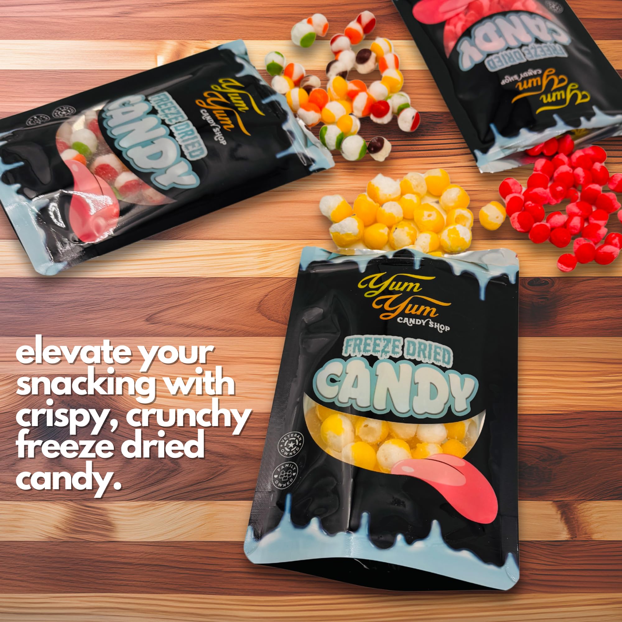 Freeze Dried Candy Variety Pack – Rainbow Krunchies, Sour Lemon Ballz, Cinnamon Hotties – Sweet & Sour Crunchy Snack – 3 Bags – Viral Snack Gift – Yum Yum Candy Shop