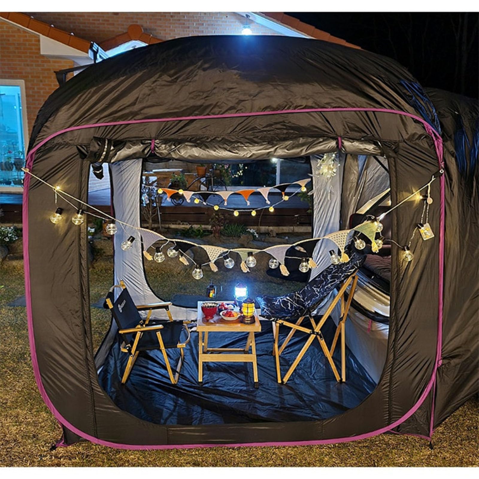 Tente arrière de voiture SUV, abri de voiture, camping-car, hayon, fourgonnette, auvent, tente arrière de voiture escamotable avec double toit imperméable et sac de transport pour 2 à 5 personnes