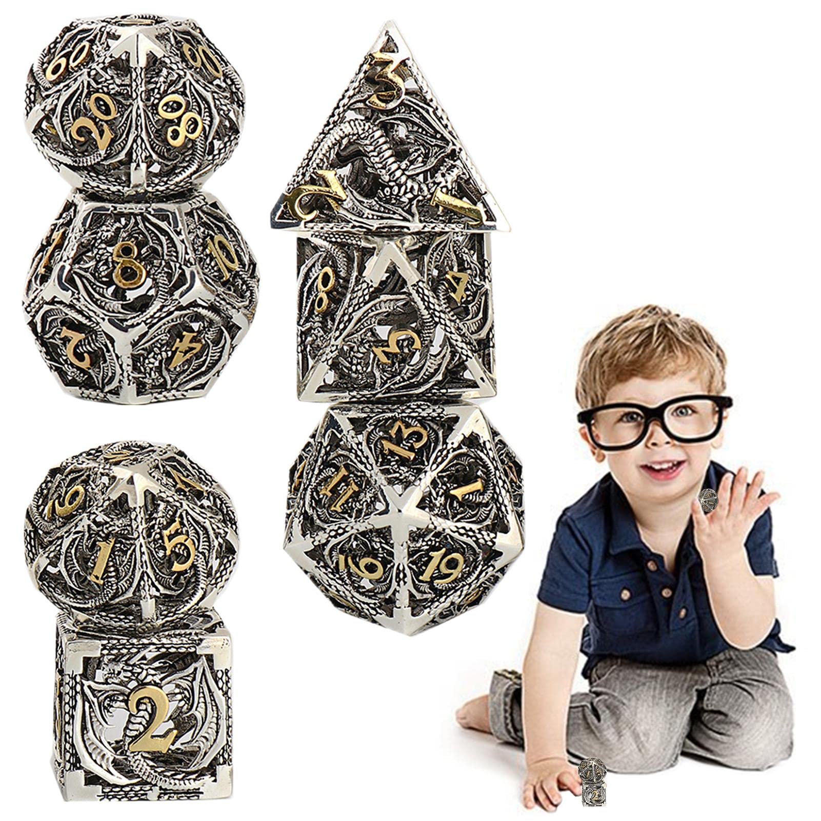 zx 金属ダイスセットDNDロールのためのベルベットのポーチを持つ固体