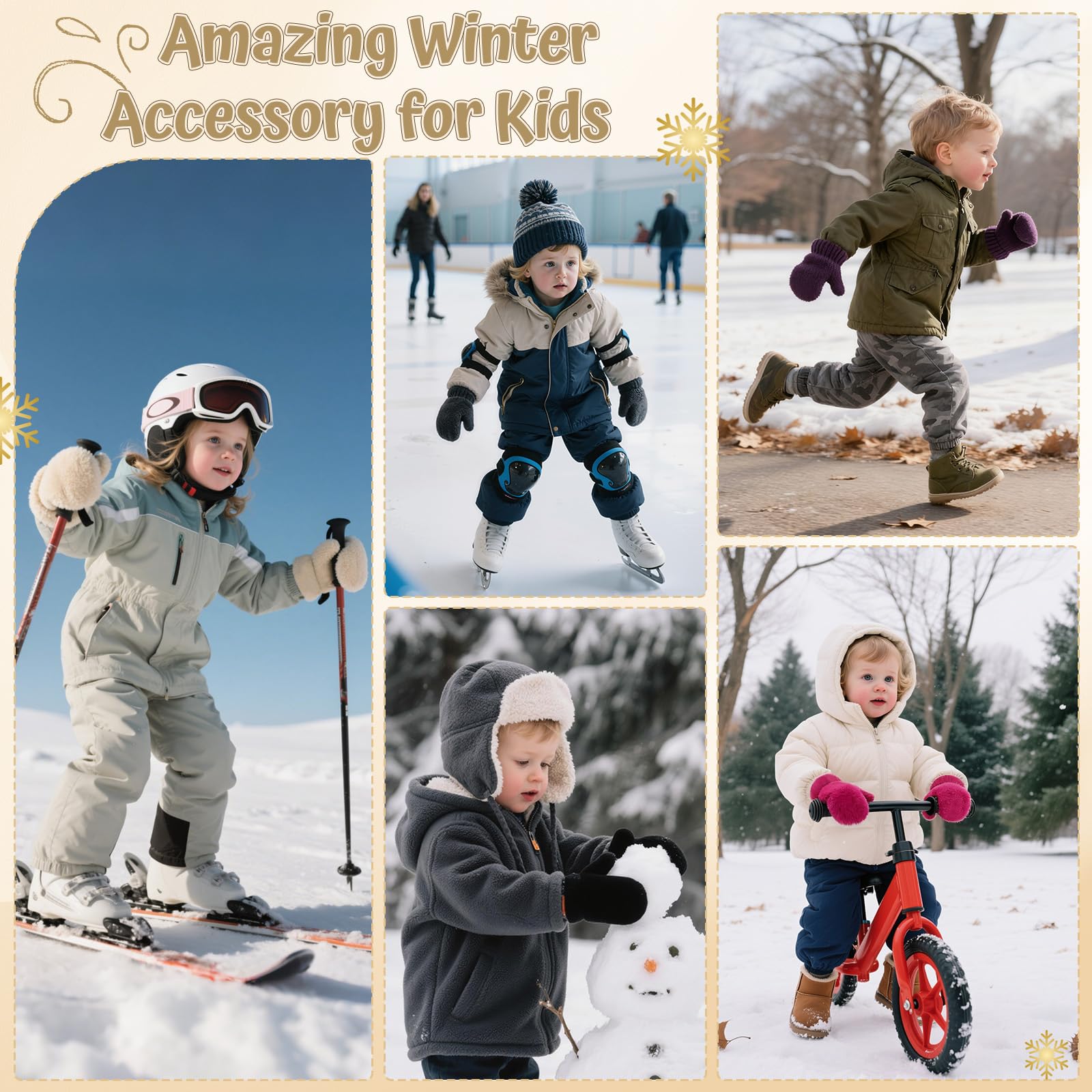 Guanti invernali per bambini foderati in pile guanti da sci per bambini guanti da sci impermeabili guanti da neve per bambini, Rosa rosso e rosa, M(Fits 1-2 years)