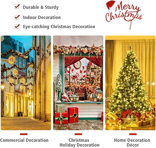 Miniatura 50 de GOFLAME Árbol de Navidad artificial preiluminado de 7 pies con luces LED blancas cálidas y conos de pino, decoración navideña para el hogar