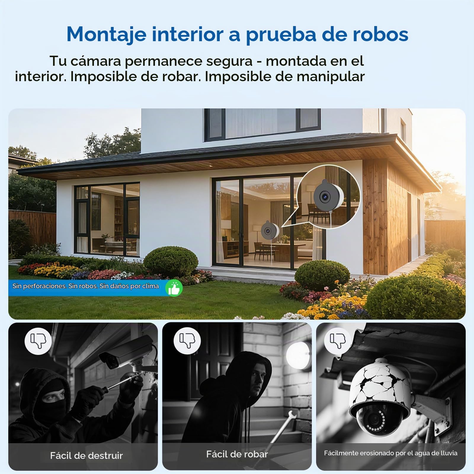 Cámara de Ventana 3MP 2K, WiFi 2.4GHz & 5GHz, Sin Taladros | Cámara Vigilancia Interior, Visión Nocturna en Color, Detección de Personas/Vehículo, Grabación 24/7, Antirreflejo