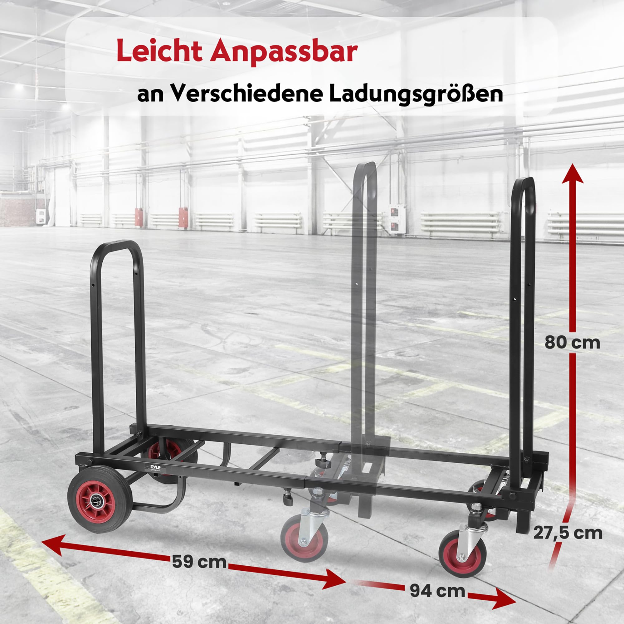 Pyle Transportwagen Klappbar, Plattformwagen mit R-Trac-Rädern & Bremse & Rutschfester Fläche, Bis 90Kg, Ideal für Lieferung, DJ Equipment, PA Lautsprecher, Mischpulte & Events