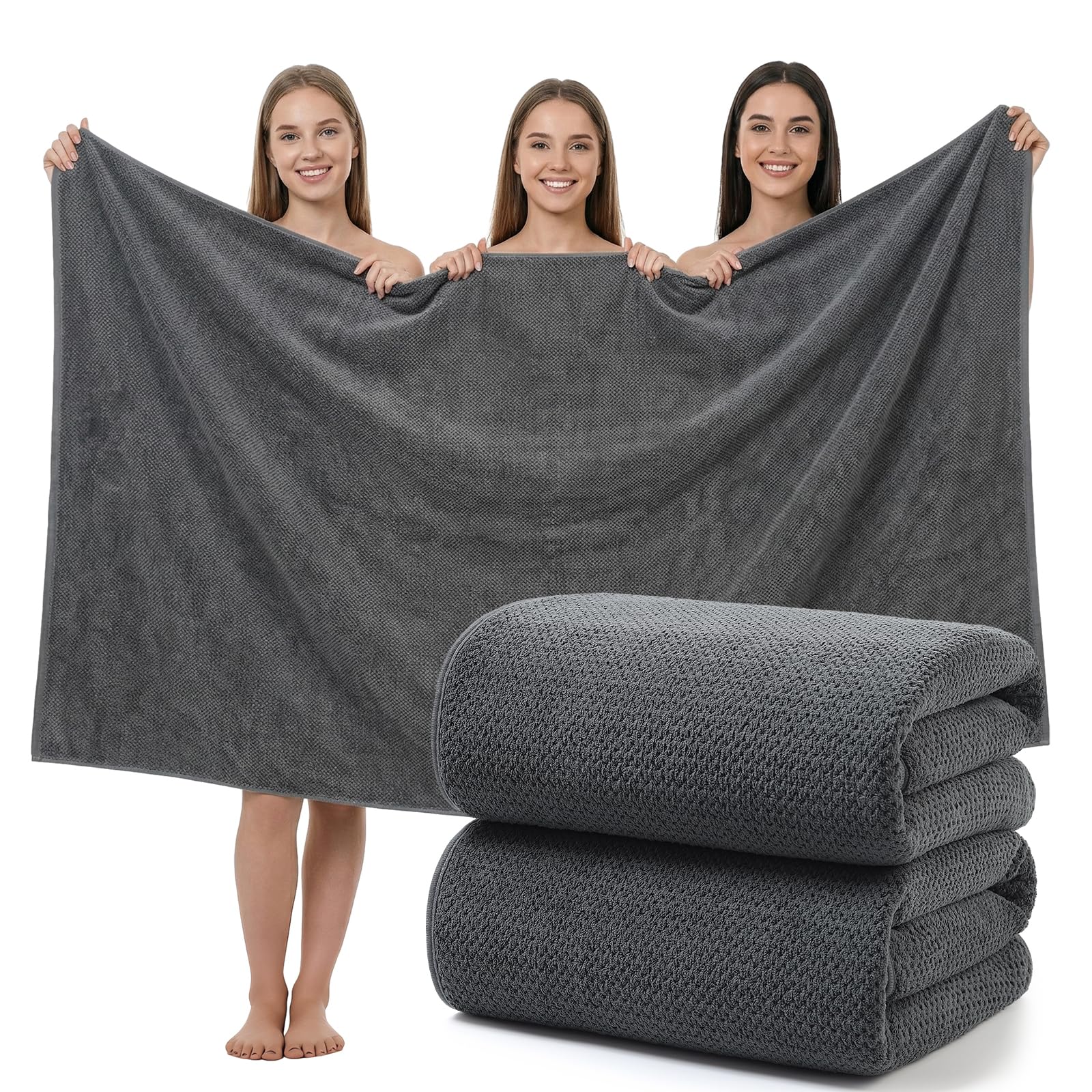 REDKISS Pack of 2 Jumbo Bath Sheets, 40 x 80 Inches Microfiber Bath Towels for Bathroom, Extra Large & Lightweight, Quick-Dry, Super Soft & Highly Absorbent, Perfect to Wrap Yourself in, Gray — image 1