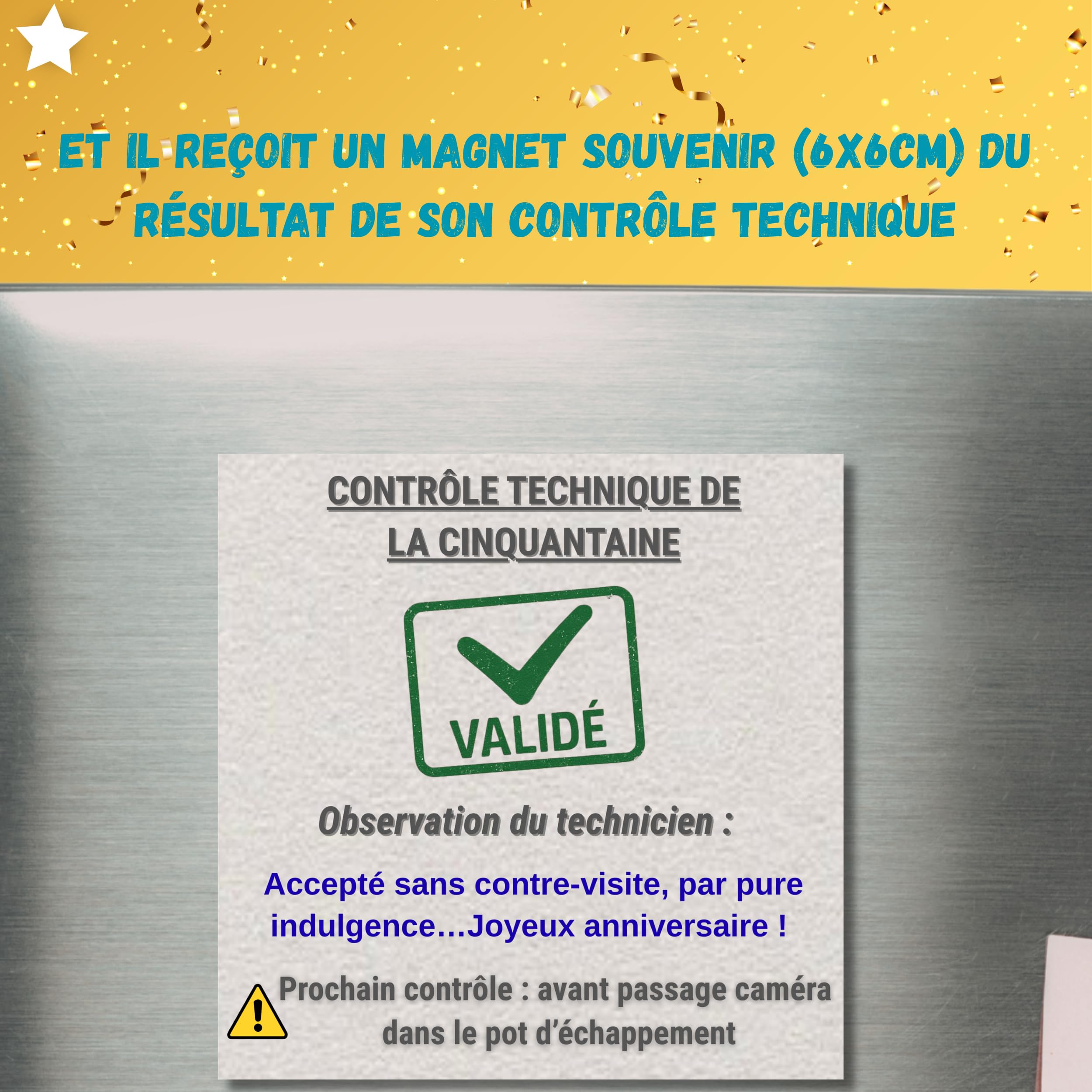 Carte et Magnet Anniversaire 50 Ans à Gratter – Contrôle Technique Humoristique – Carte 50 ans Homme Originale – Carte Anniversaire 50 Ans Drôle Humoristique - 4