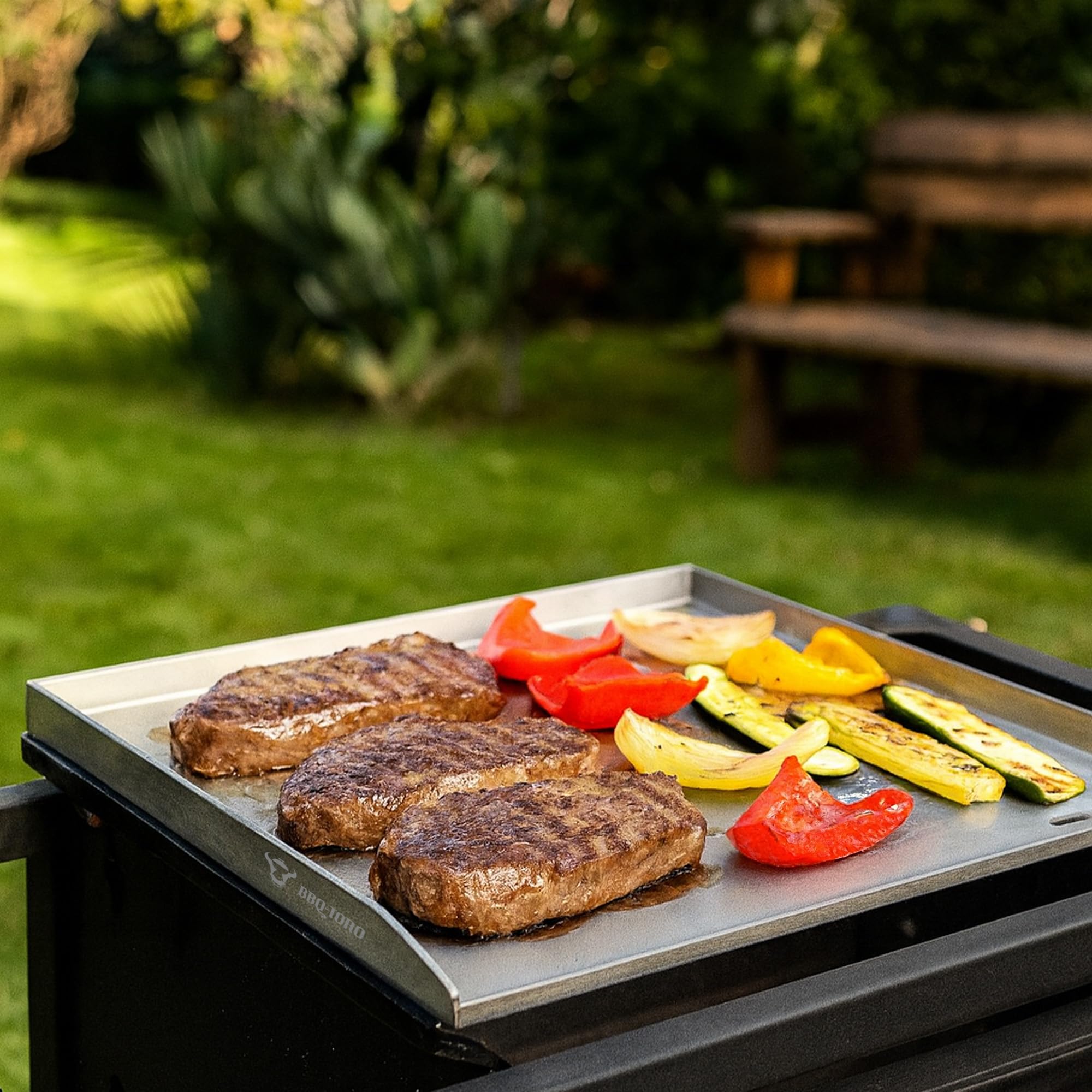 BBQ-Toro Edelstahl Grillplatte | 40 x 41,5 cm | BBQ Plancha, Grillplancha | Rechteckig, Universal und Massiv | Grillblech für Holzkohle und Gas, Grillzubehör, Grillpfanne, Grillschale
