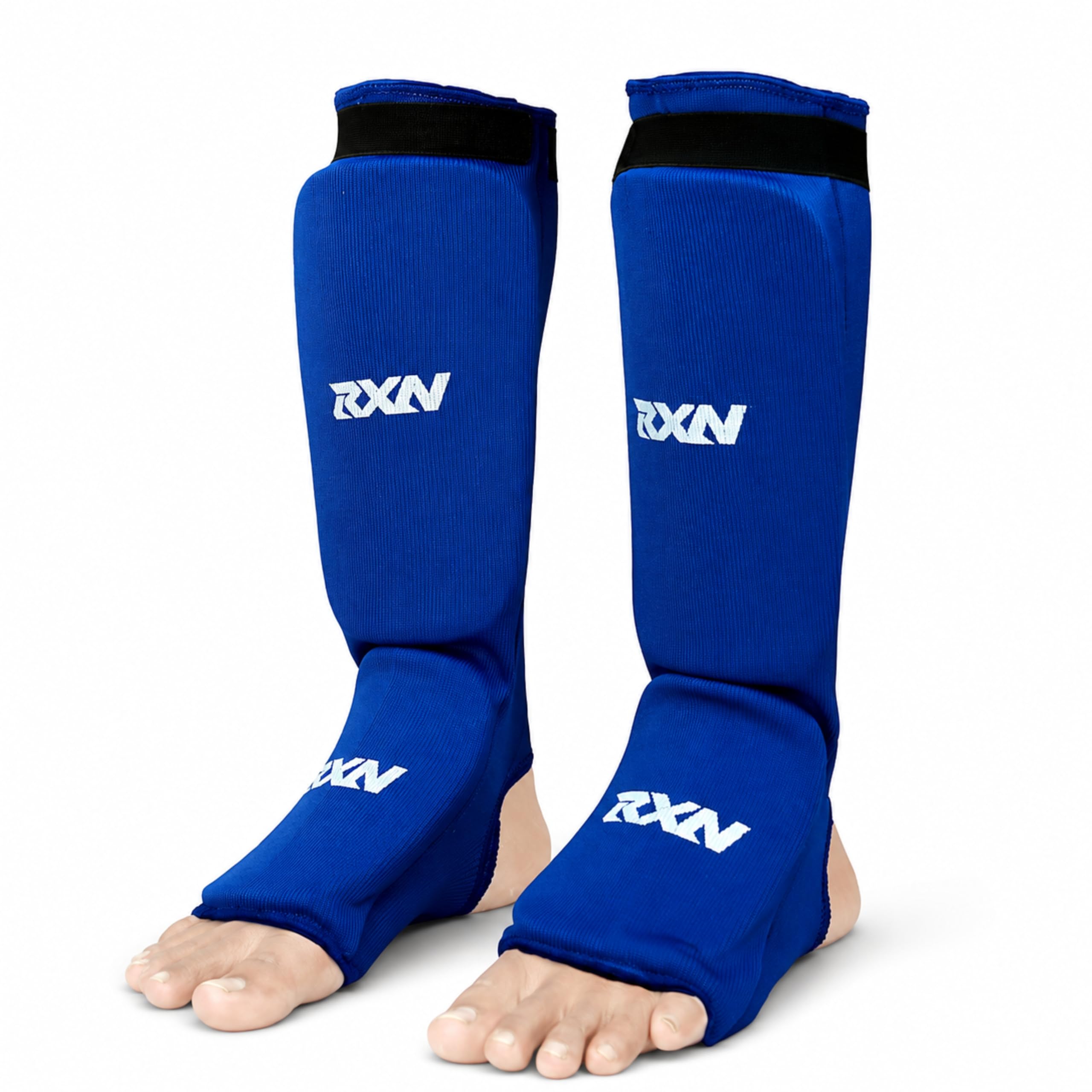 RXN Shin Guards for Kickboxing & Muay Thai – MMA Leg & Instep Pads | Padded Elasticated Protectors for Sparring, Karate, Taekwondo, Martial Arts & Boxing – Men & Women Training Gear (Blue, Large)-picture-10