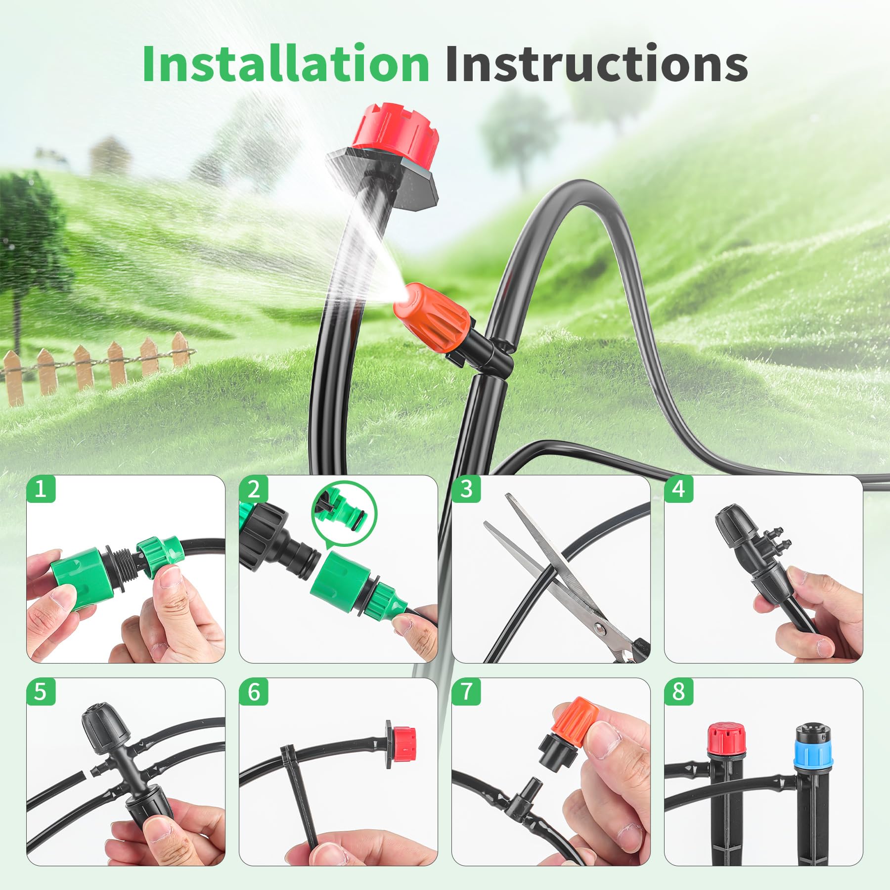 Forever Speed Sistema de Riego Jardín 315PCS Sistema de Riego por Goteo, 60M+15M Tubos de Riego, Sistema Riego por Goteo di Enfriamiento para Jardín, Invernadero, Césped