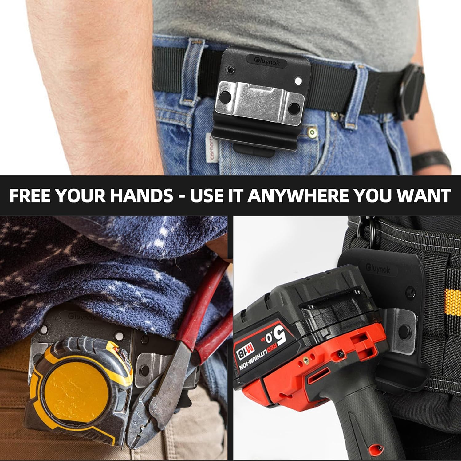 Tape Measure Holder,Drill Holder for Tool Belt-Simple Hook Holster for Cordless Drill, Impact, Nailer, Tape Measure, or Any Tools with Hanger Clips - Image 7