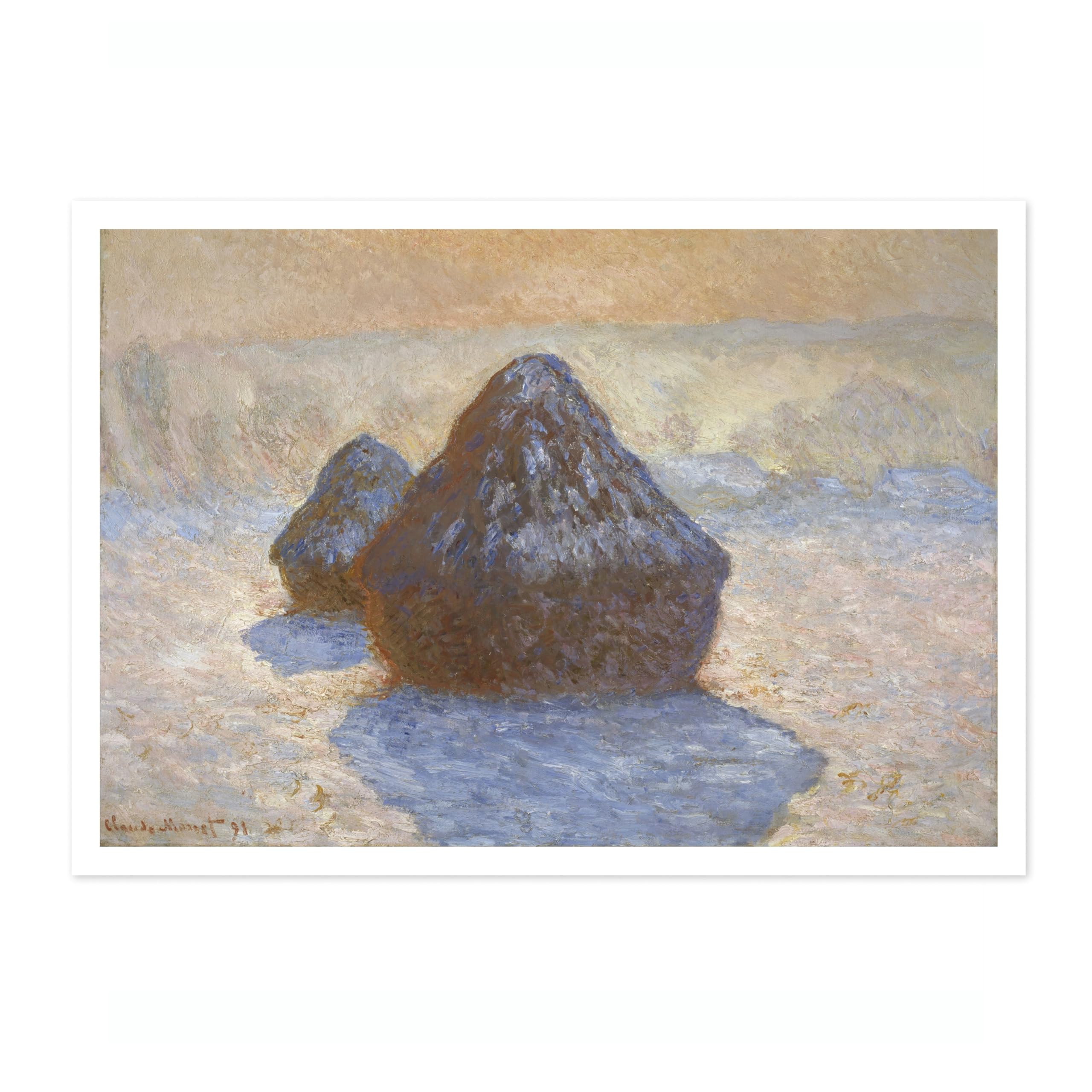Haystacks, Snow Effect Claude Monet Art Print, Classic Art Painting Poster, Impressionism Art Exhibition Modern Wall Art, Minimalist Home Decor Picture Artwork, A1 (Print Only) - 84.1x59.4cm