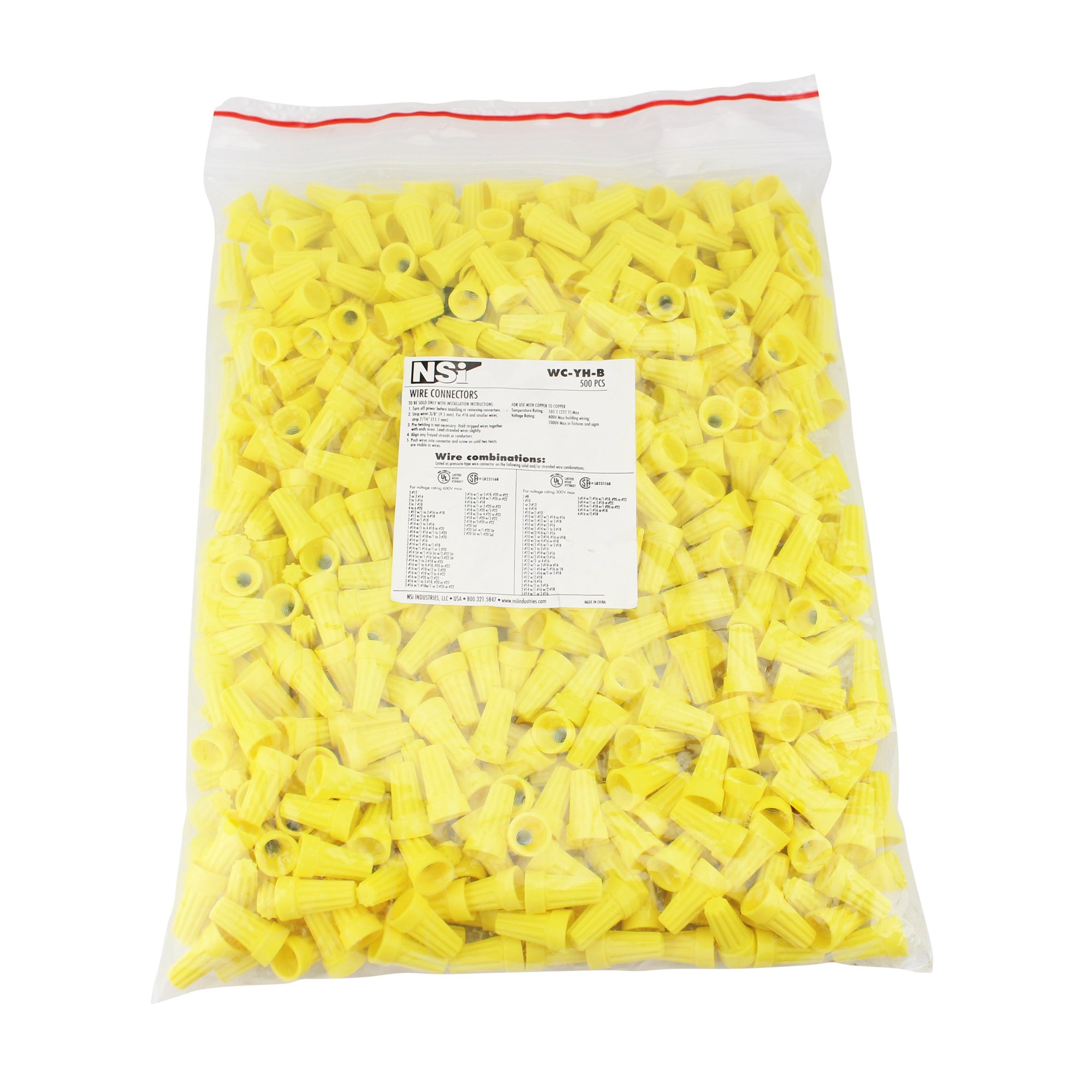 Nsi Industries Wc-Yh-B 600V Max Twist On Wire Connectors H Type, Yellow (500 Pack)