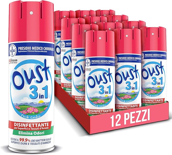 12 unità da 400ml oust 3 in 1 spray disinfettante 400 ml fragranza fresh garden 328153
