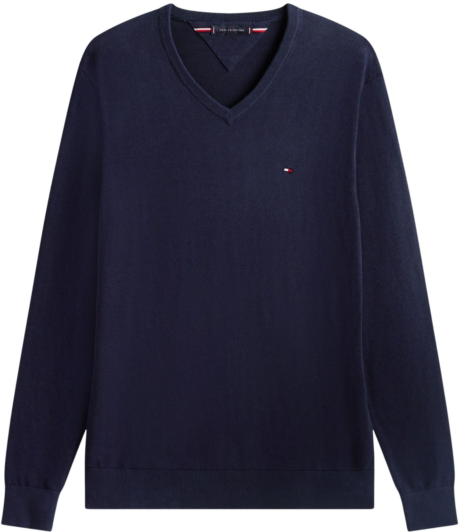 Tommy Hilfiger Maglione da Uomo Essential Cotton con Scollo a V MW0MW42249DW5004, Blu, L