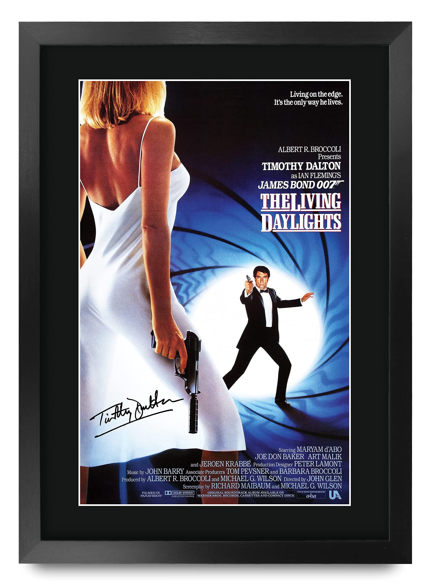 HWC TradingJames Bond - The Living Daylights Timothy Dalton 16 x 12 inch Gifts Printed Poster Signed Autograph Picture for Movie Memorabilia Fans - 16" x 12" Framed
