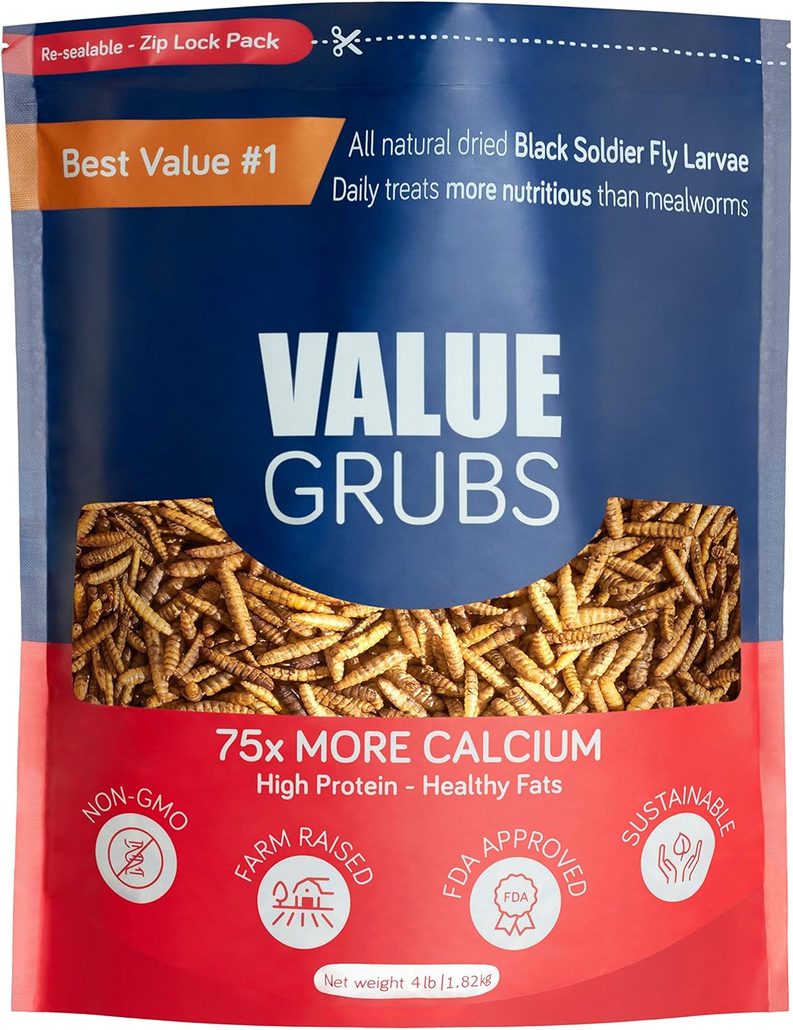 Value Grubs 4 lbs - Better Than Dried Mealworms for Chickens - Non-GMO & 75X More Calcium Than Meal Worms - Chicken Feed & Molting Supplement - BSF Larvae Treats for Hens, Ducks, Birds : Patio, Lawn & Garden
