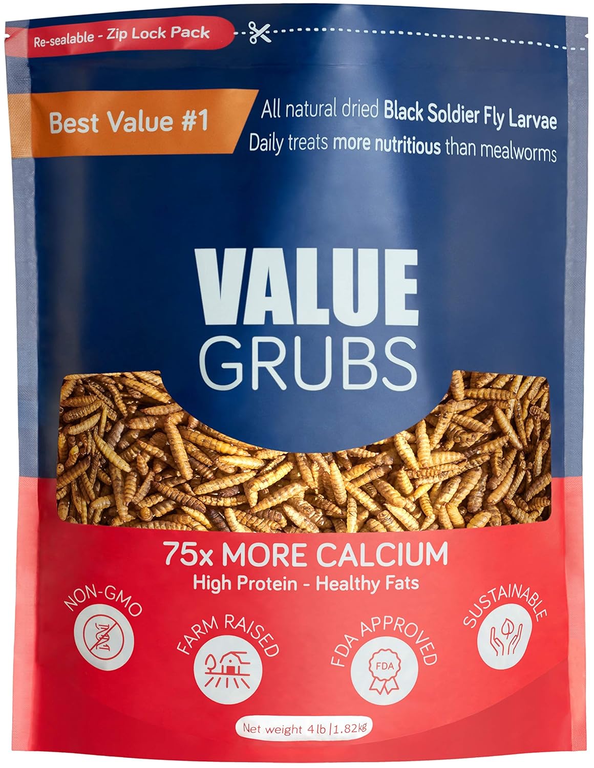 4 lbs Black Soldier Fly Larvae Treats for Chickens & Birds - 75x More Calcium Poultry Grubs in Resealable Bag - High Protein Mealworms - Nutrient-Rich Feed Supplement for Healthier Flocks