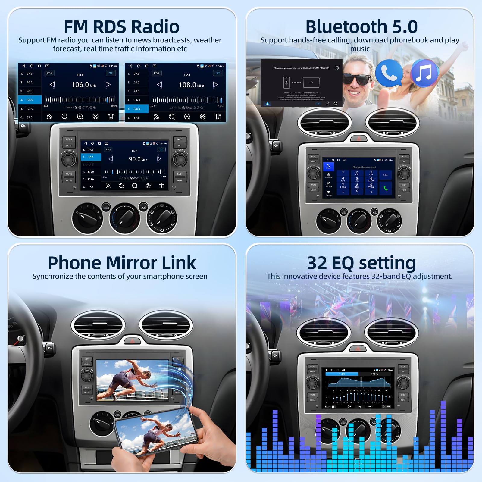 Android-Autoradio für Ford Transit Fiesta Focus Galaxy Mondeo Fusion Kuga C-Max S-Max Wireless Carplay & Android Auto, [4+64G] Autoradio mit GPS, WLAN, 32EQ, Bluetooth 5.0, FM/RDS-Radio