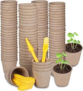 100 Pack 2.36" Seed Starter Tray Kit, 6CM Seed Pots for Planting, Seedling Pots Biodegradable Seed Starter Pots, Plant Germination Kits, Seed Starter Pots with 100 Plant Labels, 2 Transplant Tools